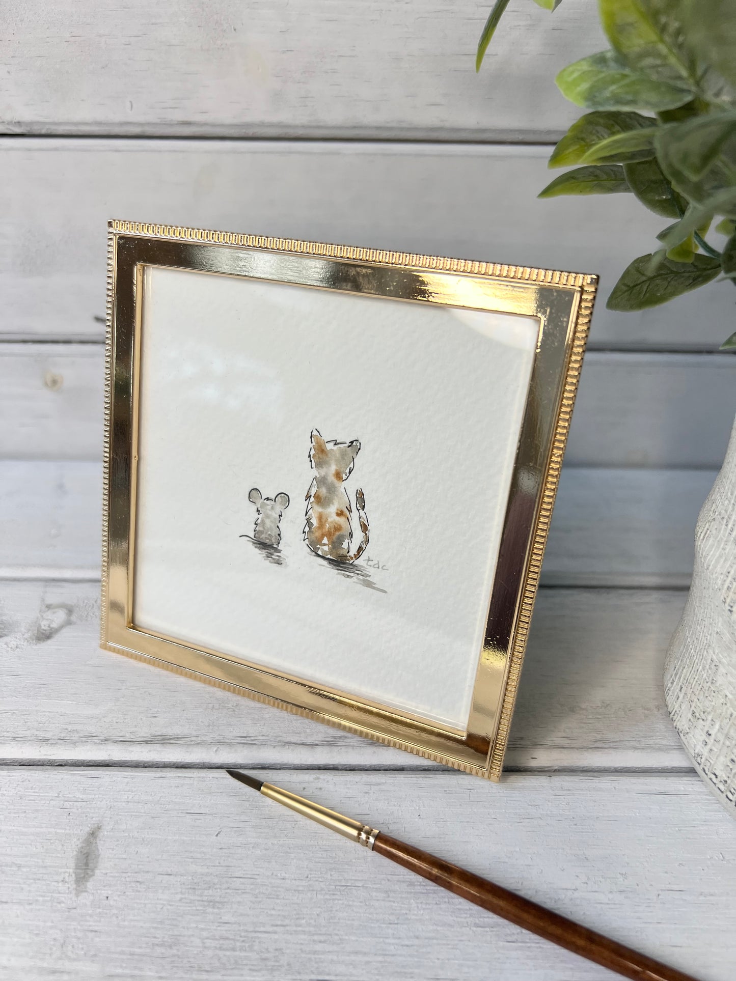 "Cat & Mouse" - Original Watercolor Framed Art