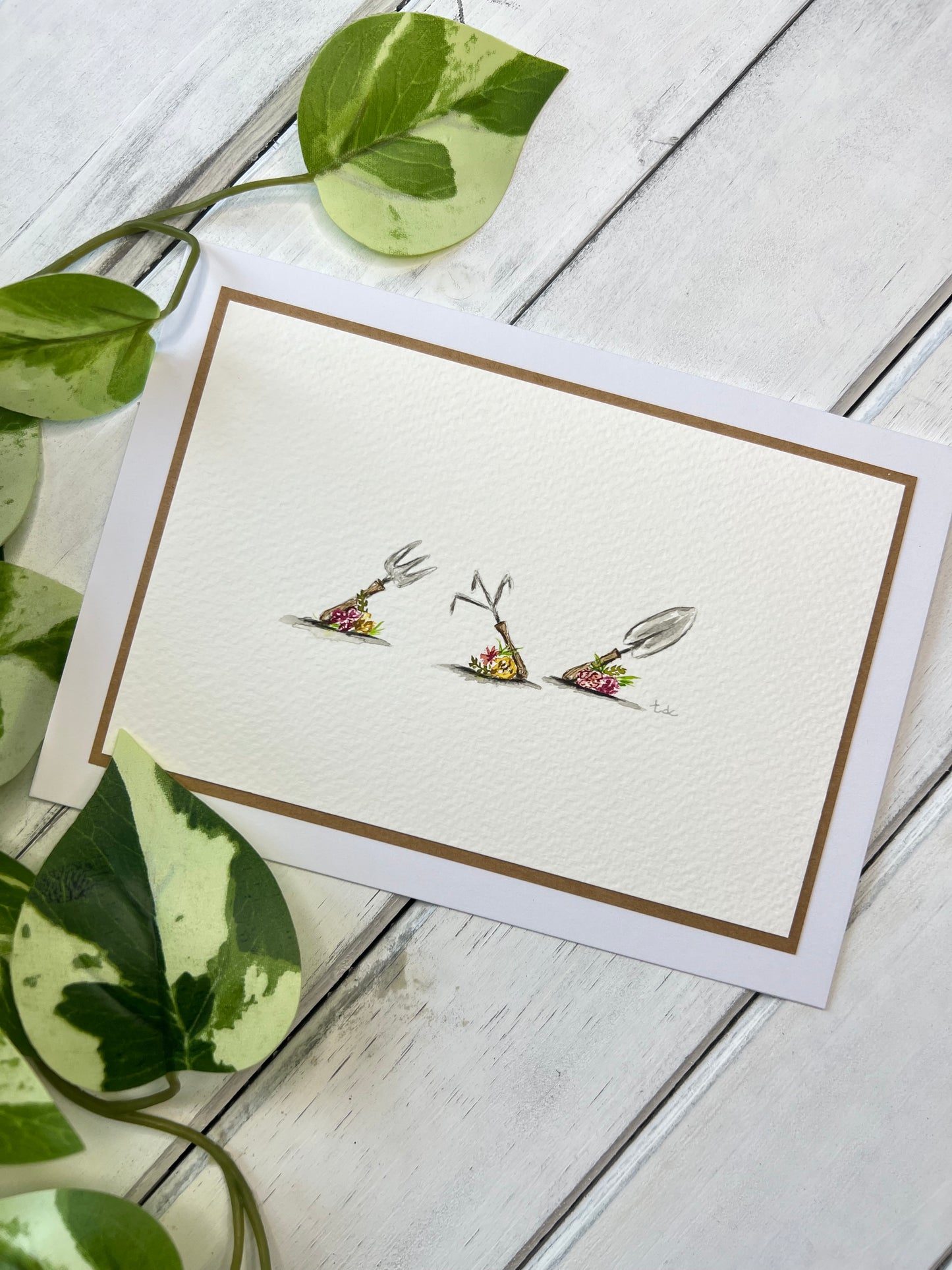 "Spring Garden Tools" - Original Watercolor Greeting Card