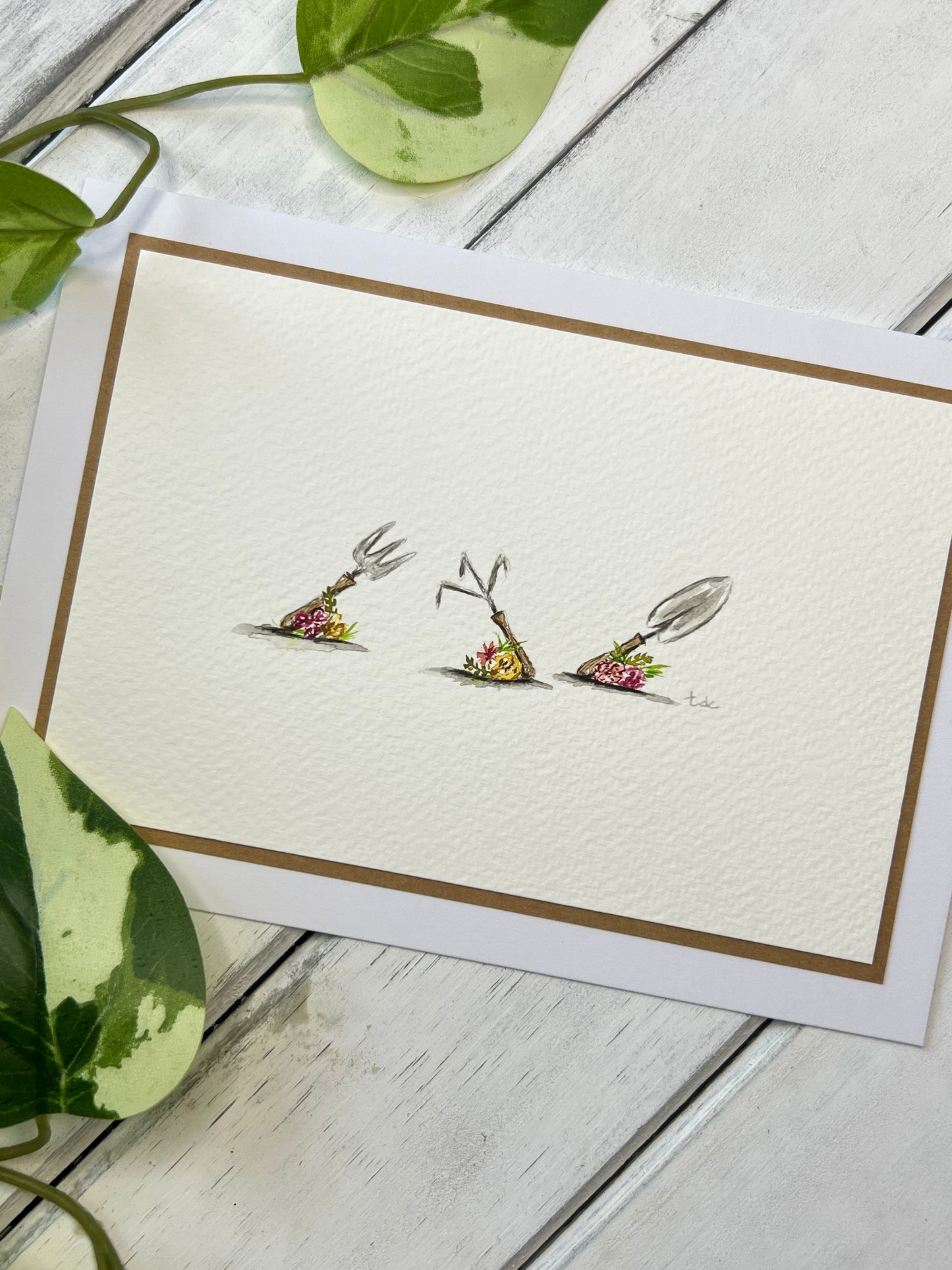 "Spring Garden Tools" - Original Watercolor Greeting Card