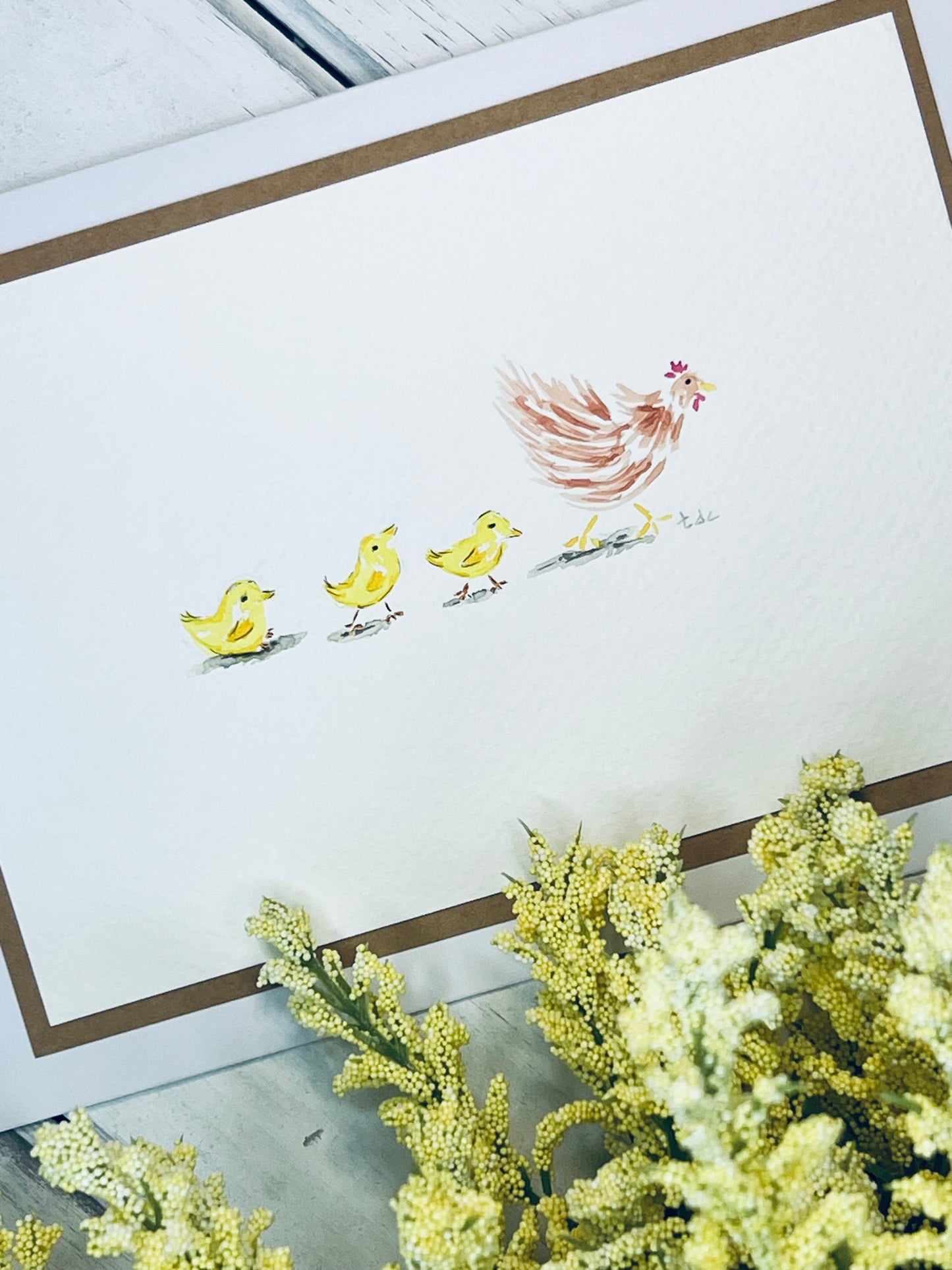 "Mama and Her Chicks" - Original Watercolor Greeting Card