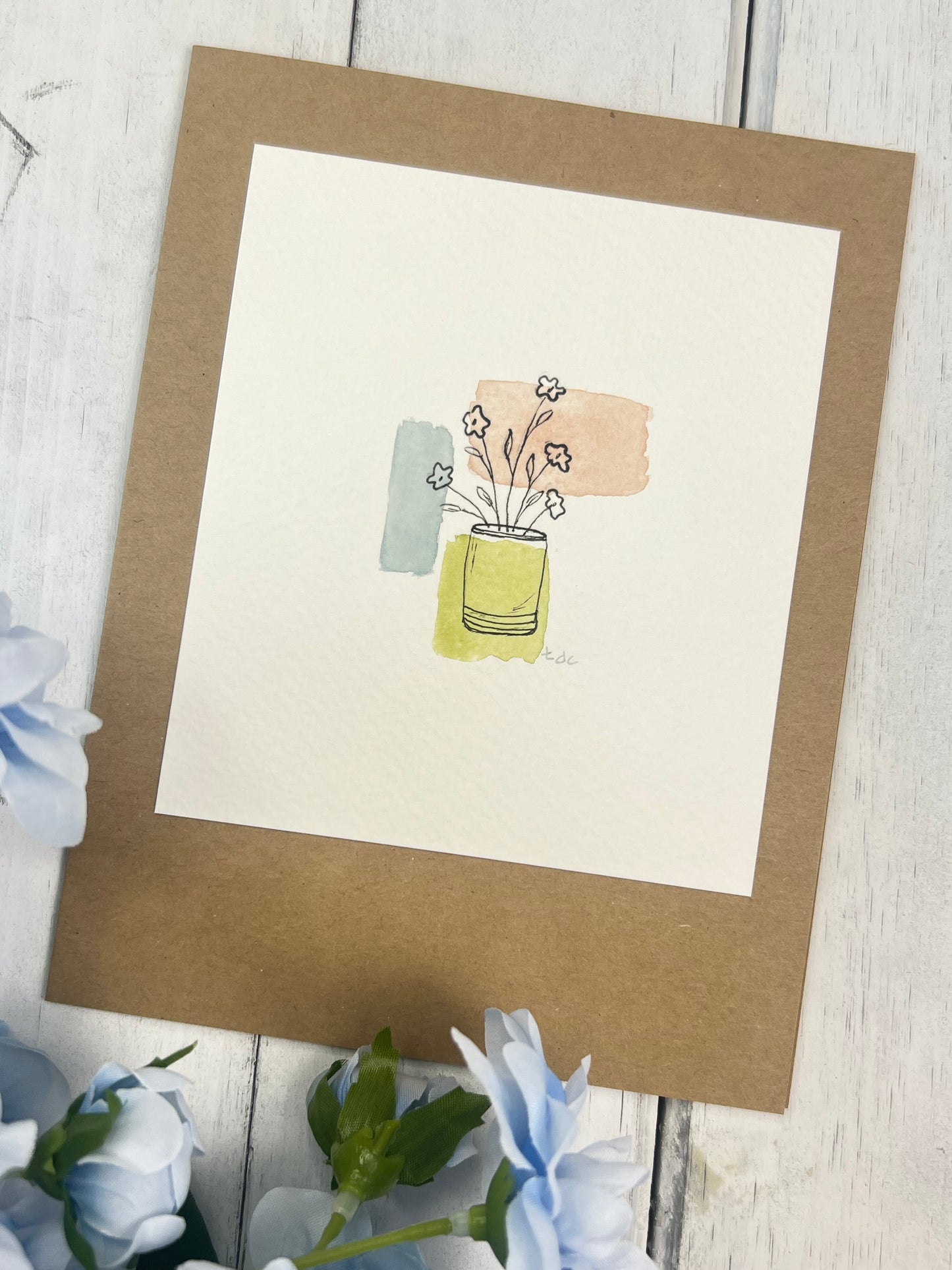 "Modern Flower" - Original Watercolor Kraft Greeting Card