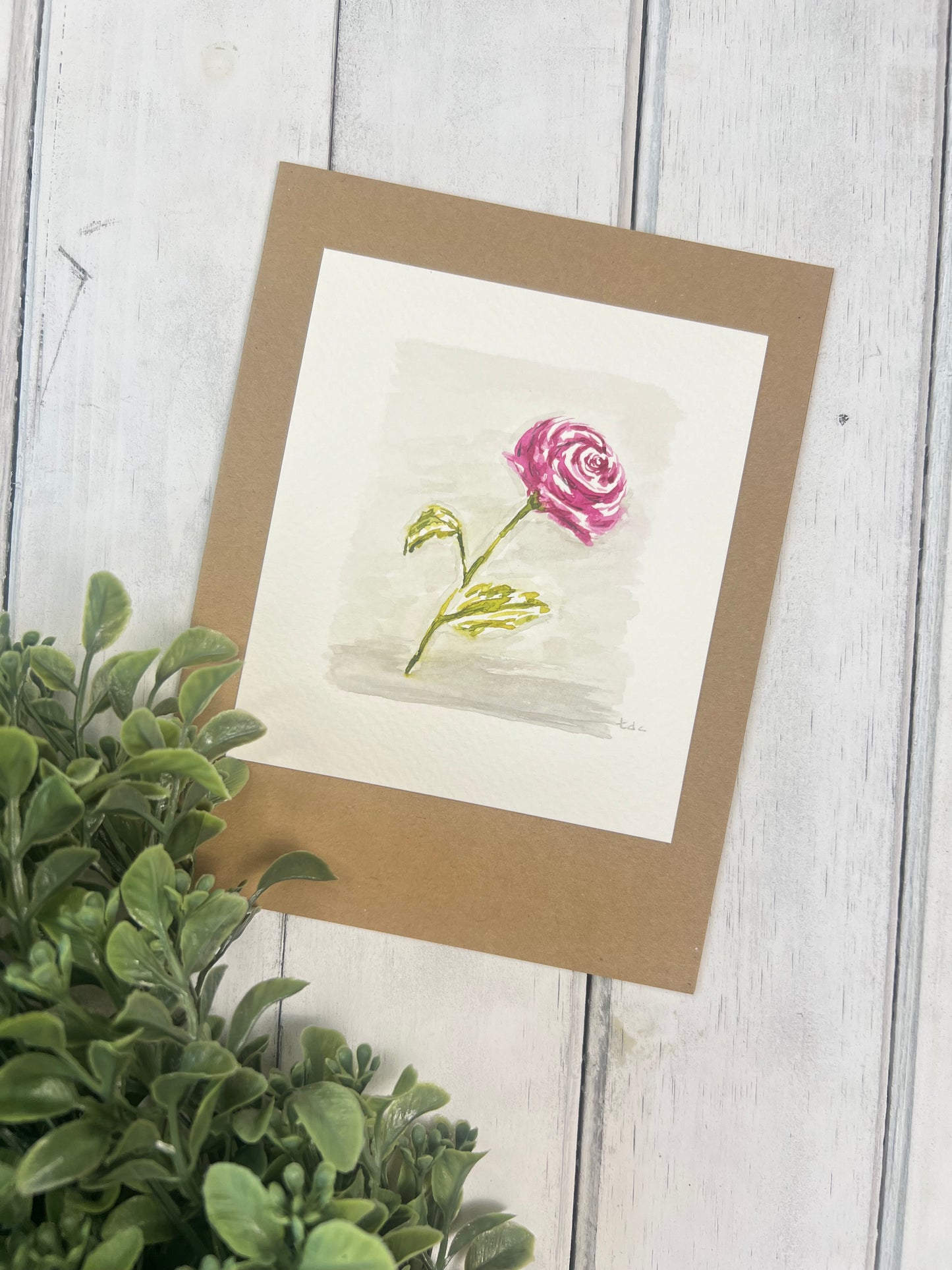 "Rose" - Original Watercolor Kraft Greeting Card