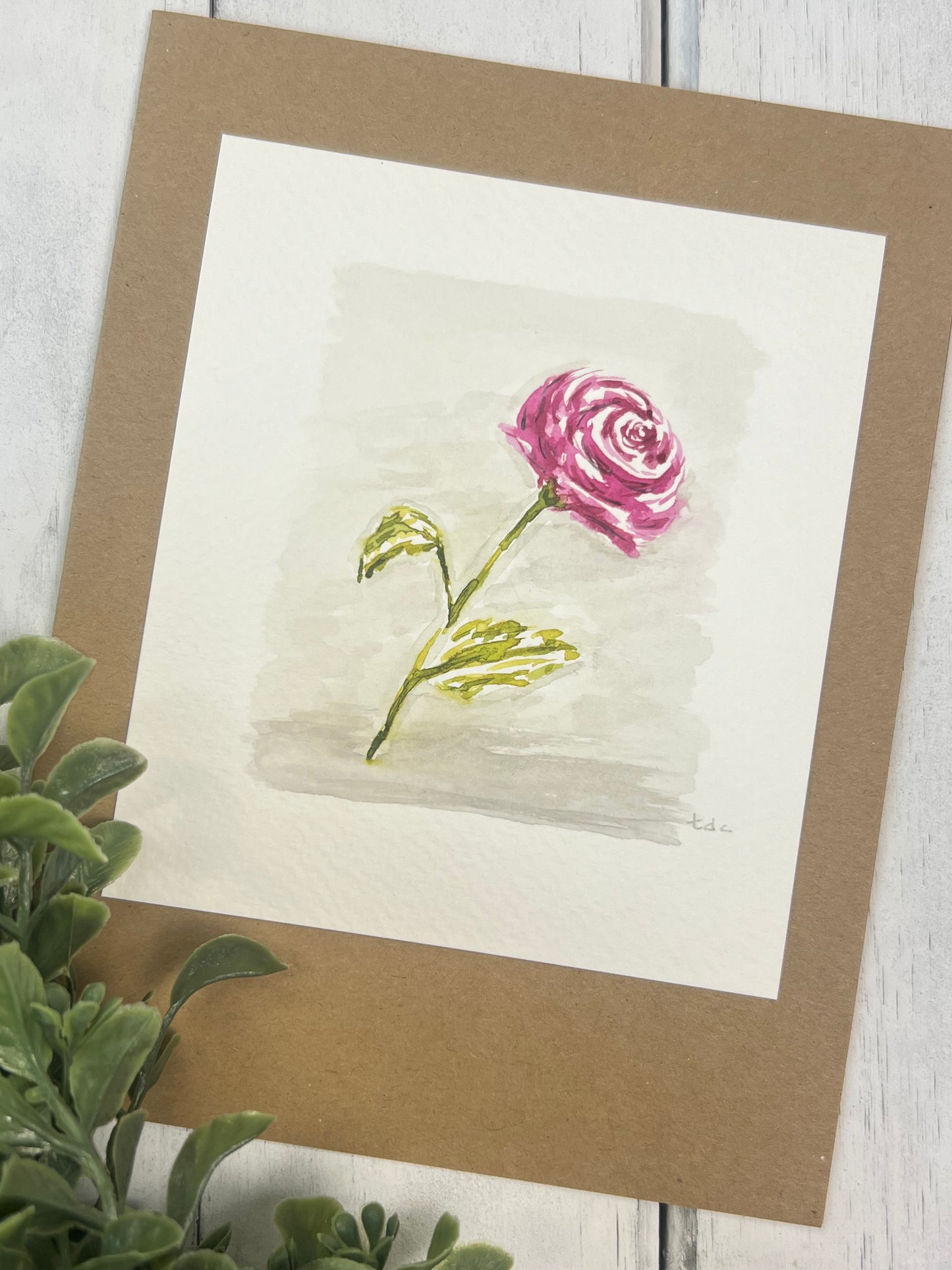 "Rose" - Original Watercolor Kraft Greeting Card