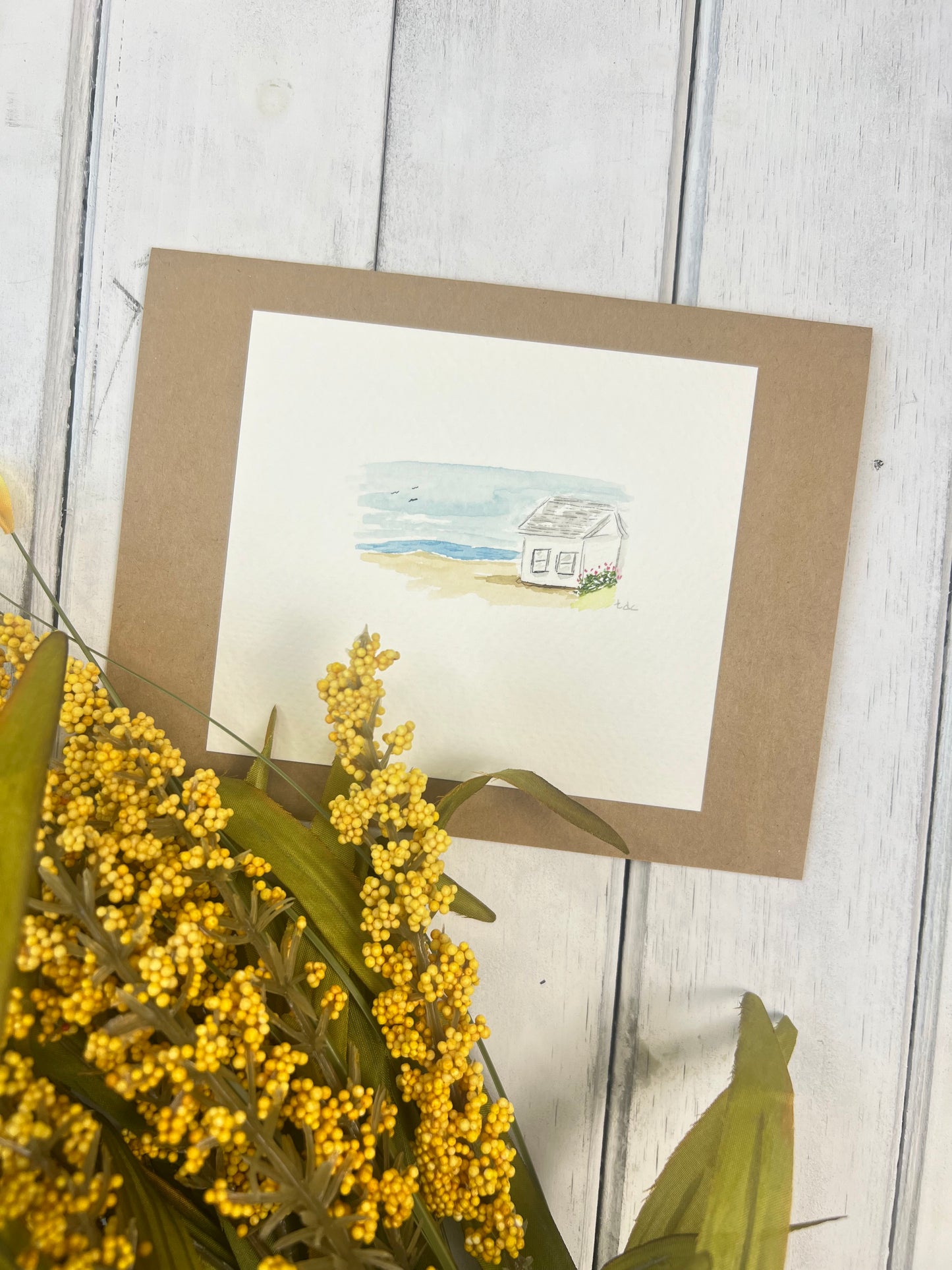 "Beach House" - Original Watercolor Kraft Greeting Card