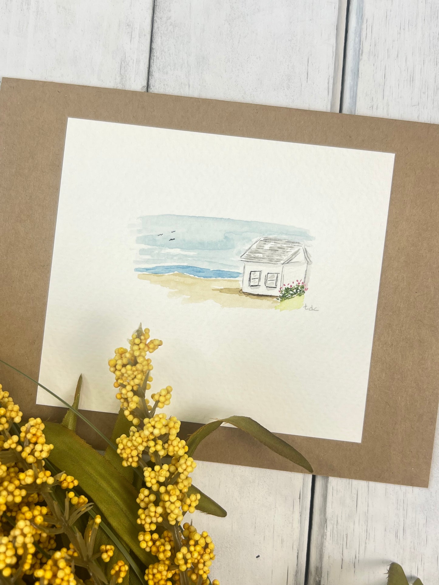 "Beach House" - Original Watercolor Kraft Greeting Card