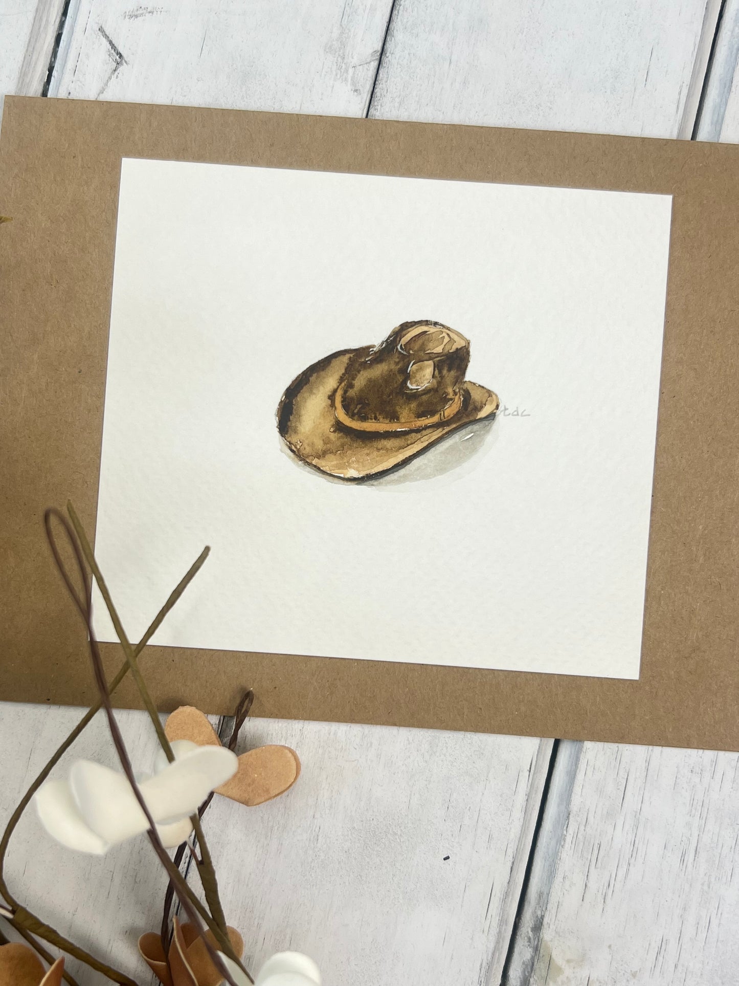 "Cowboy Hat" - Original Watercolor Kraft Greeting Card