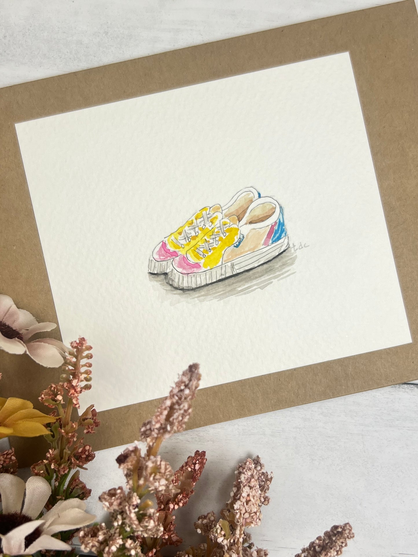 "Sneakers" - Original Watercolor Kraft Greeting Card