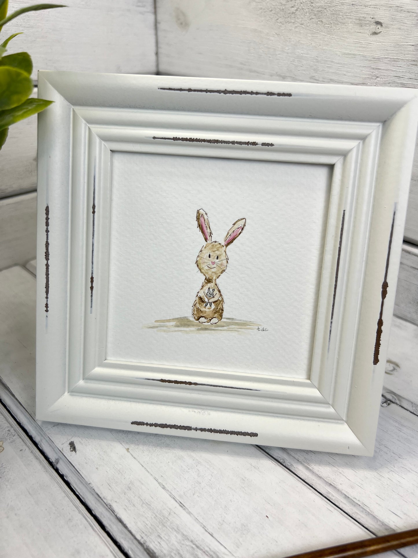 "Bunny and Friend" - Original Watercolor Framed Art