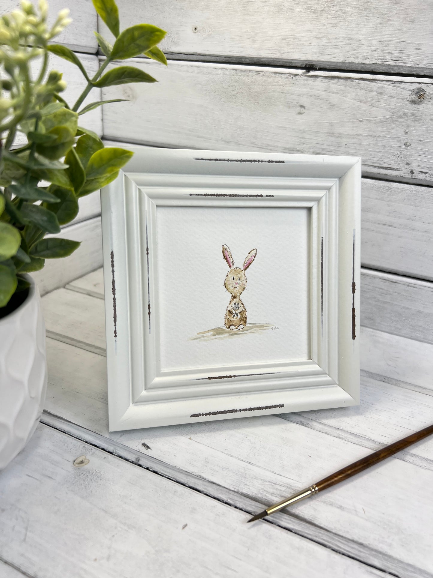 "Bunny and Friend" - Original Watercolor Framed Art