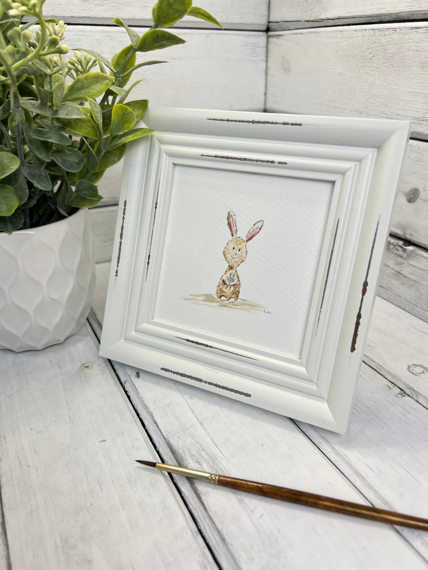 "Bunny and Friend" - Original Watercolor Framed Art