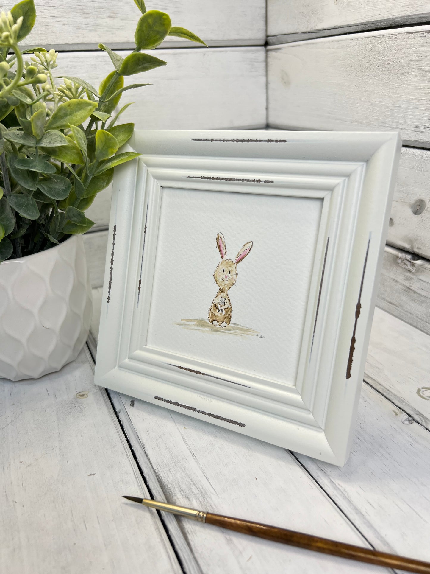 "Bunny and Friend" - Original Watercolor Framed Art