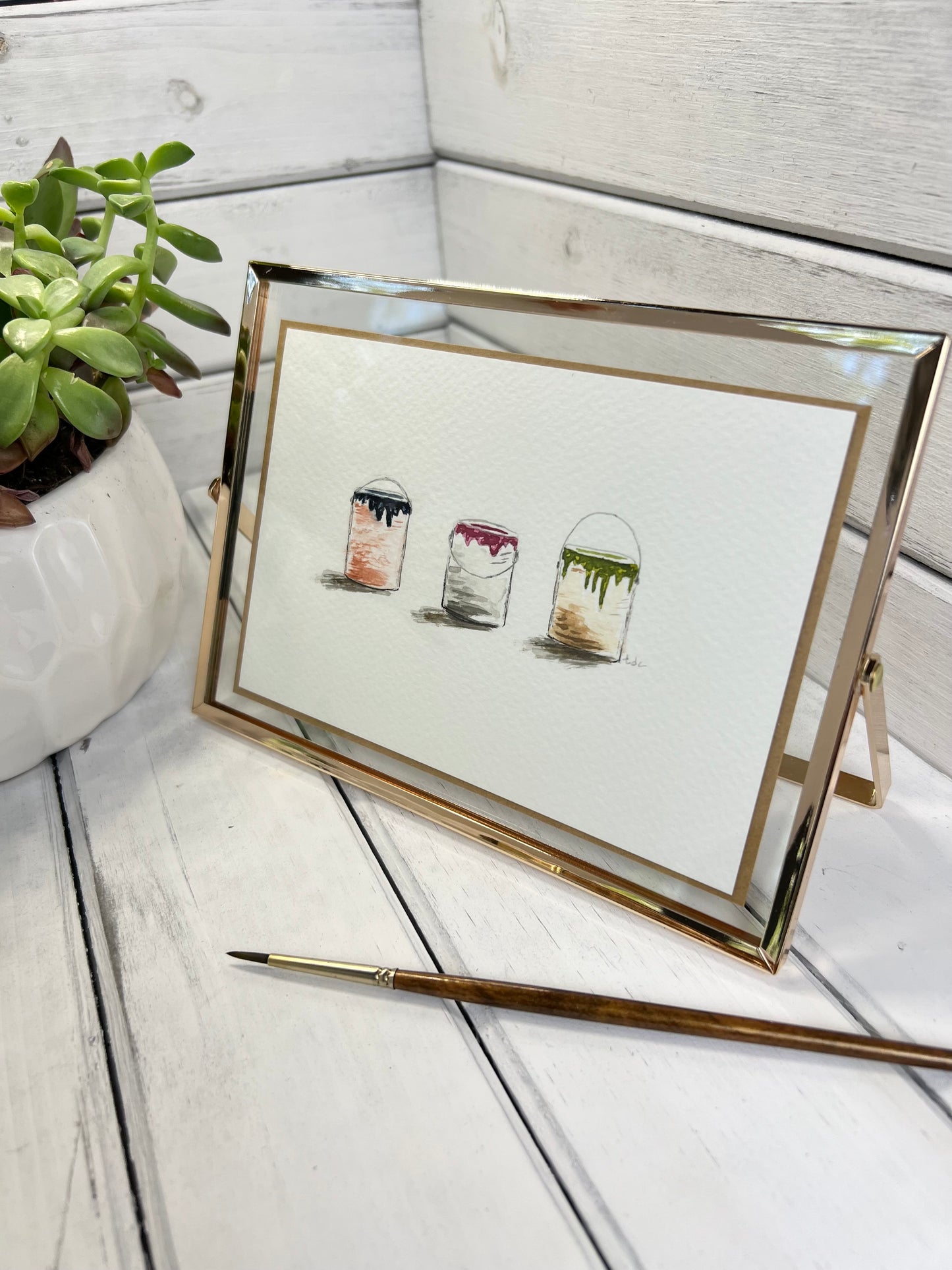 "Paint Cans" - Original Watercolor Framed Art