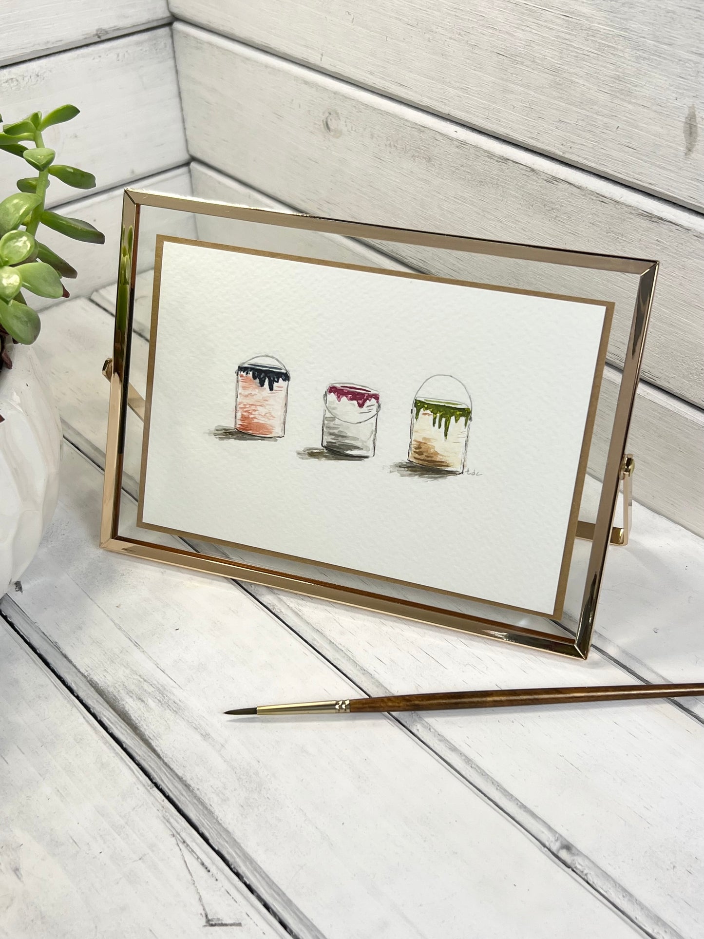 "Paint Cans" - Original Watercolor Framed Art