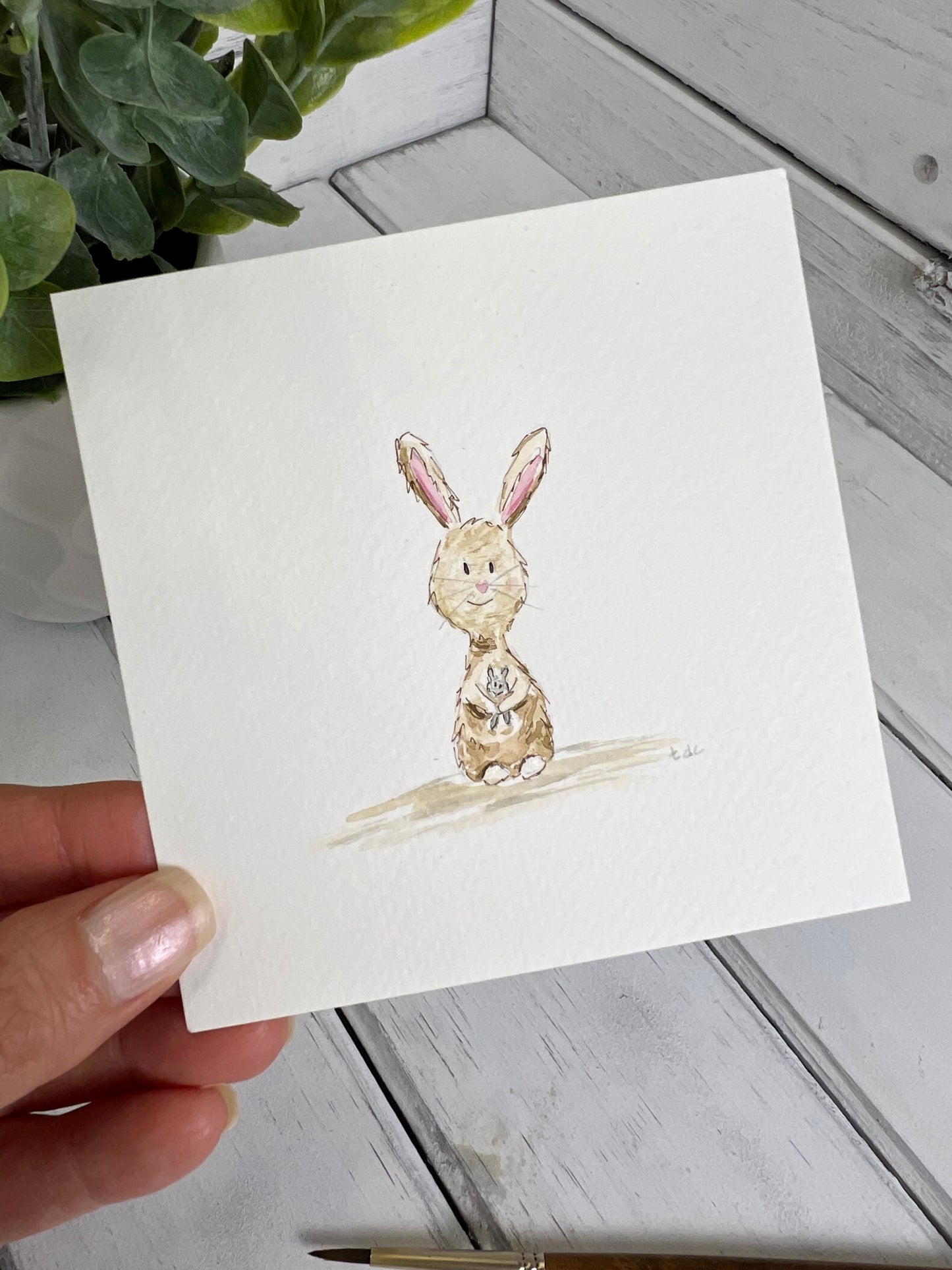 "Bunny and Friend" - Original Watercolor Framed Art