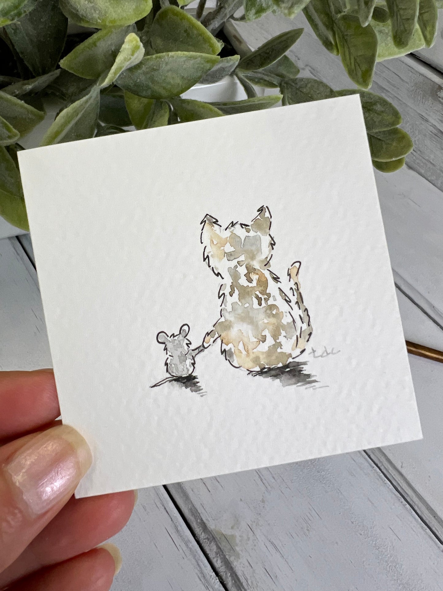 "Cat & Mouse Friends" - Original Watercolor Framed Art