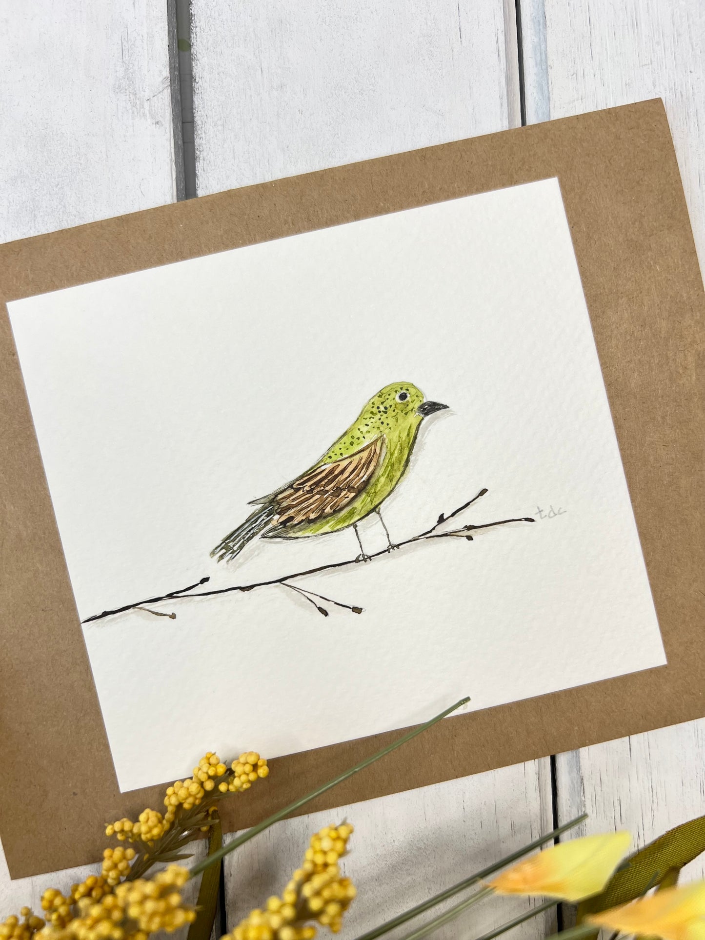 "Bird on a Branch" - Original Watercolor Kraft Greeting Card