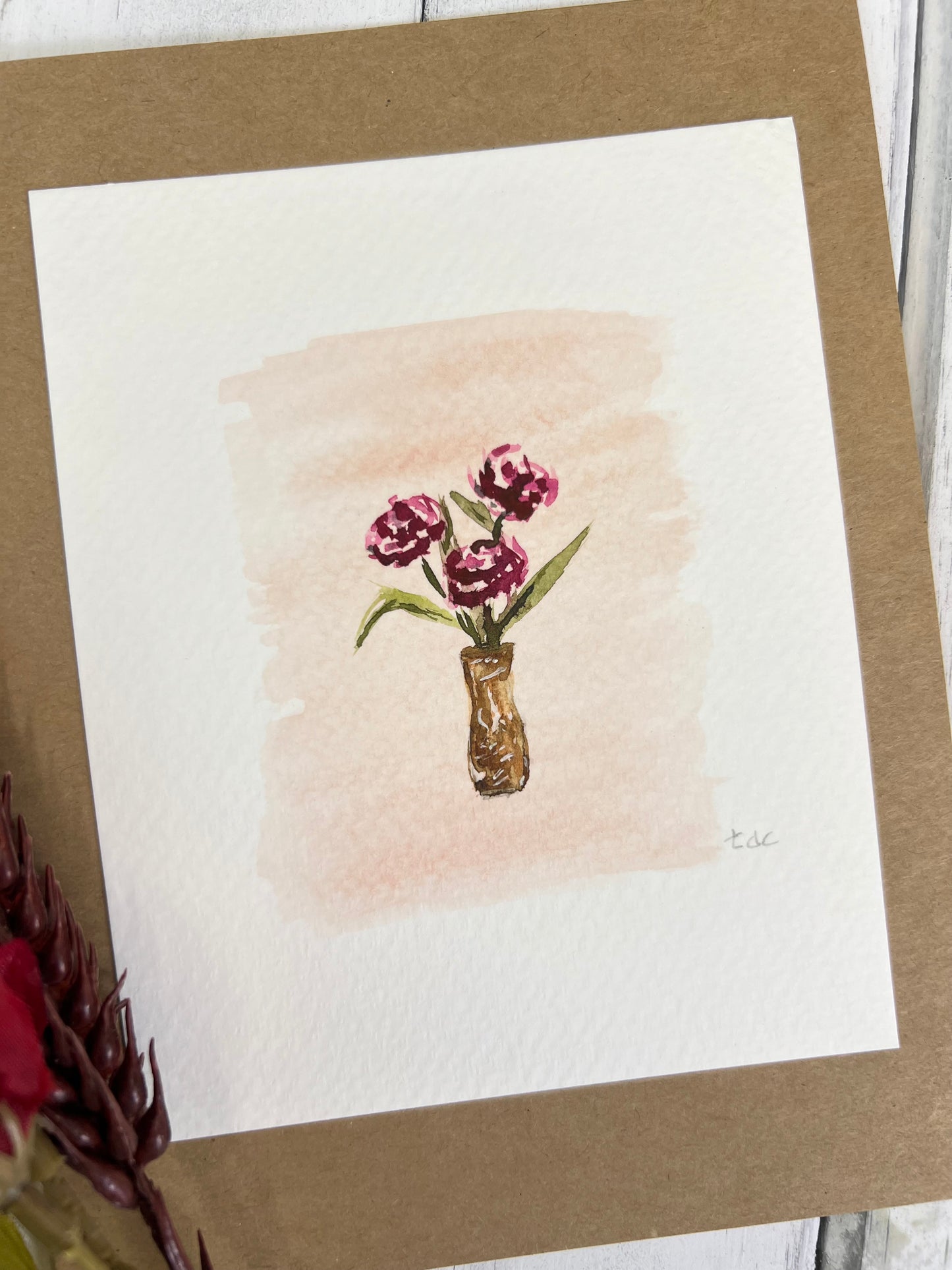 "Roses" - Original Watercolor Kraft Greeting Card
