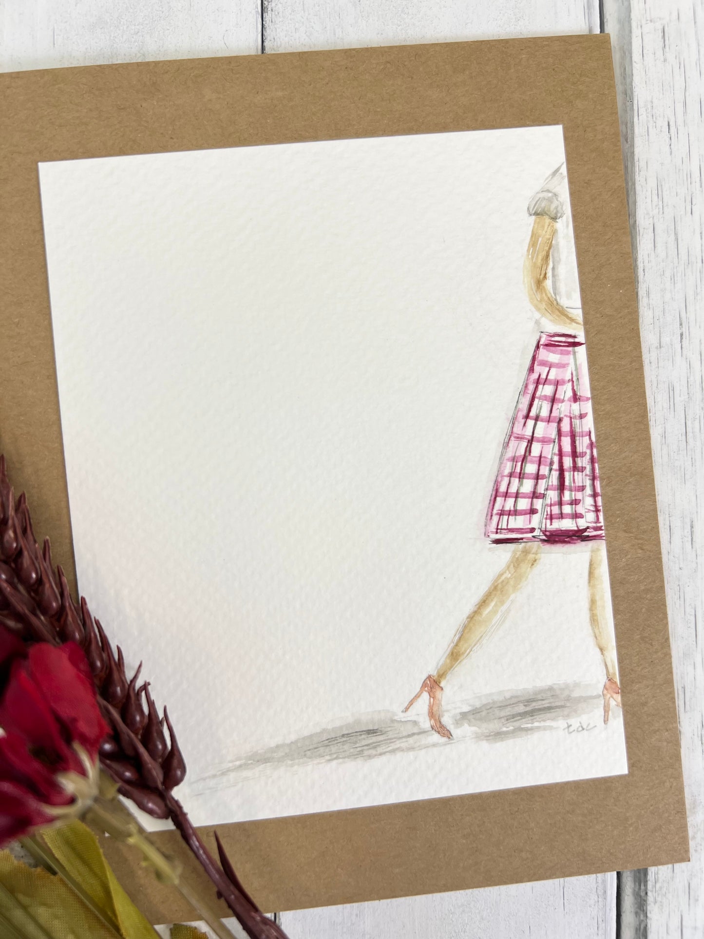 "Off to Work" - Original Watercolor Kraft Greeting Card