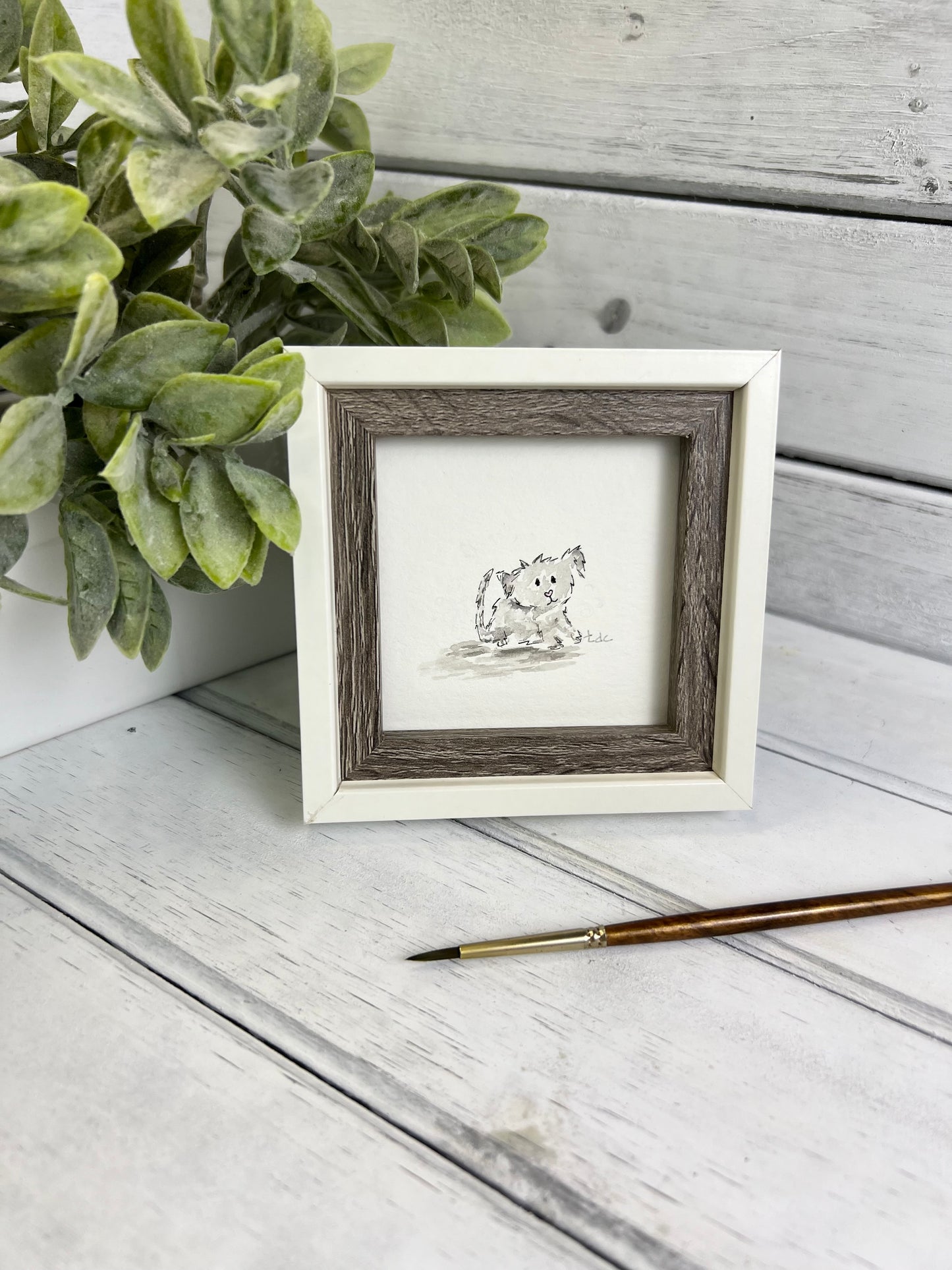"Grey Puppy" - Original Watercolor Framed Art