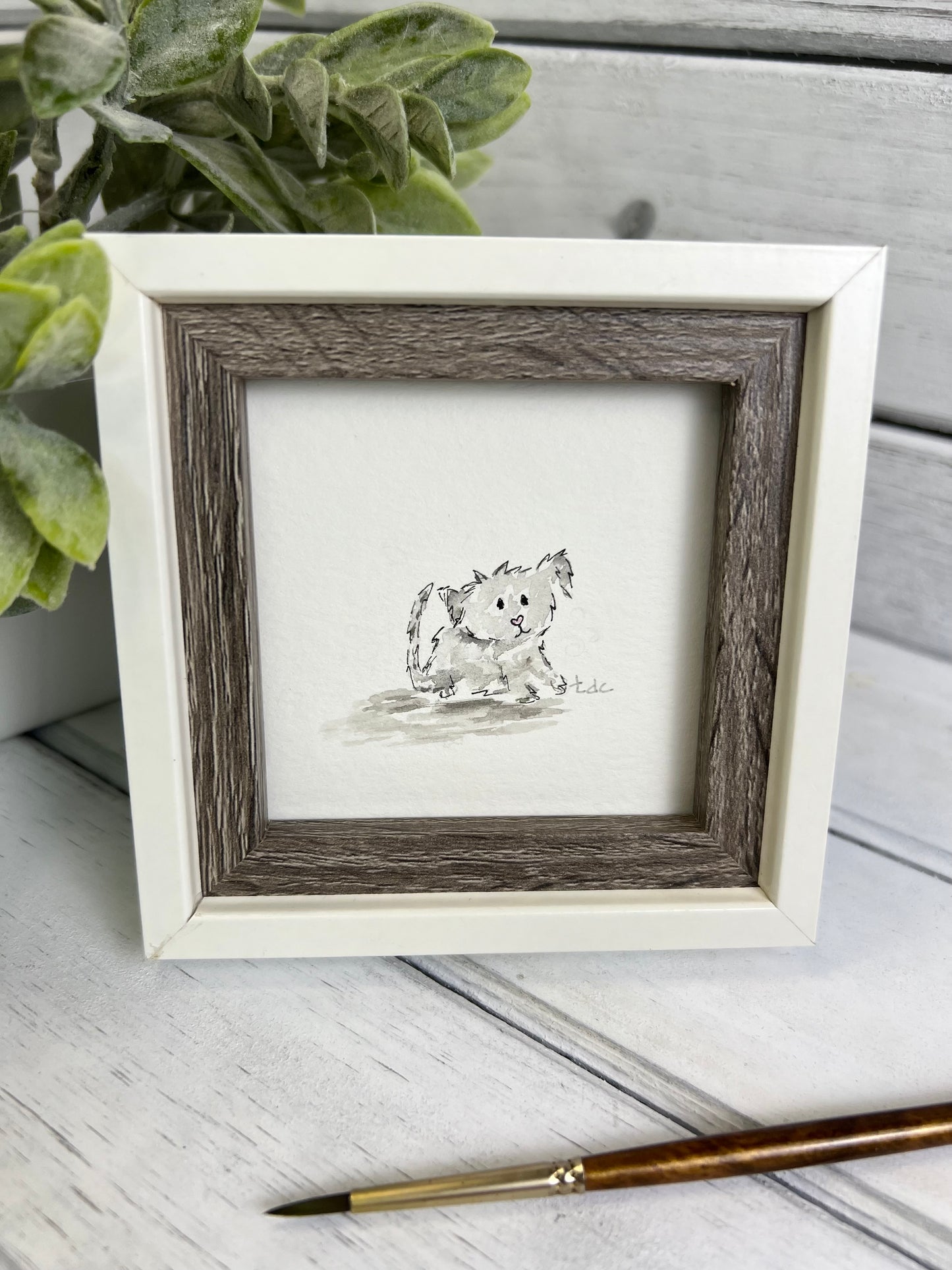 "Grey Puppy" - Original Watercolor Framed Art