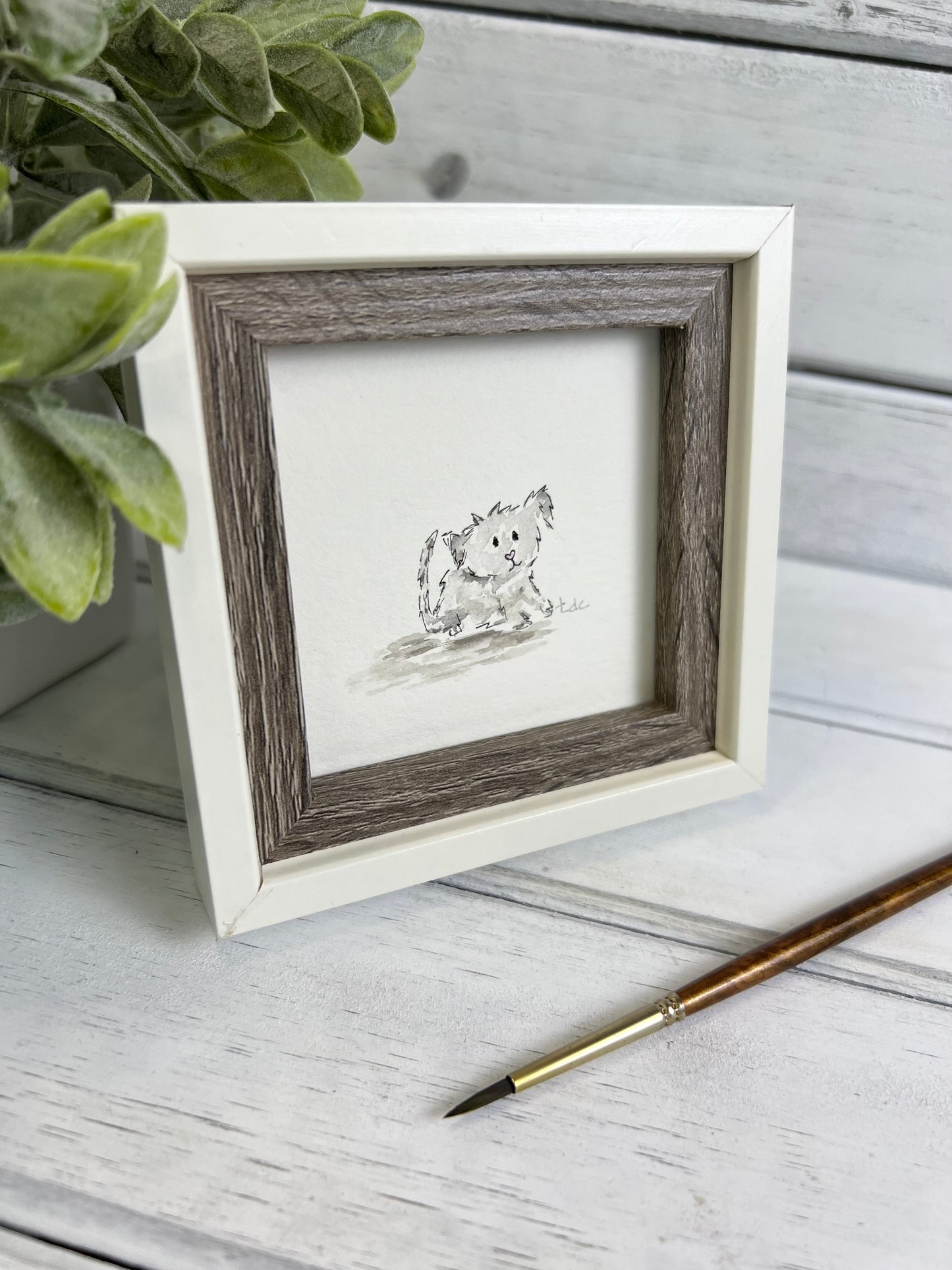 "Grey Puppy" - Original Watercolor Framed Art