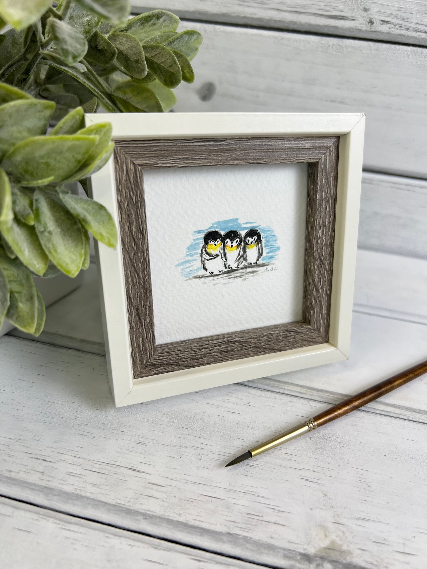 "Penguins" - Original Watercolor Framed Art