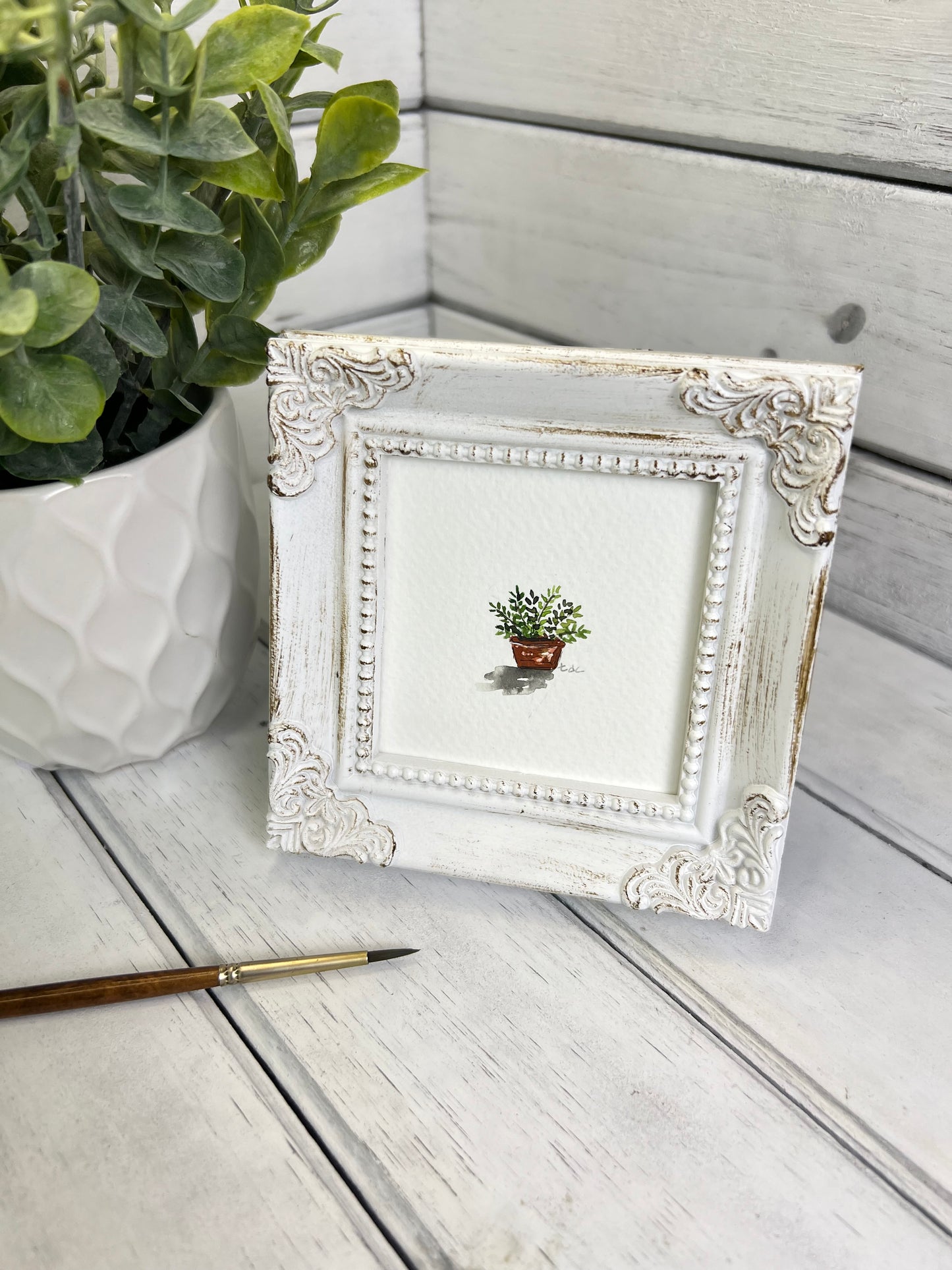 "Mini House Plant" - Original Watercolor Framed Art