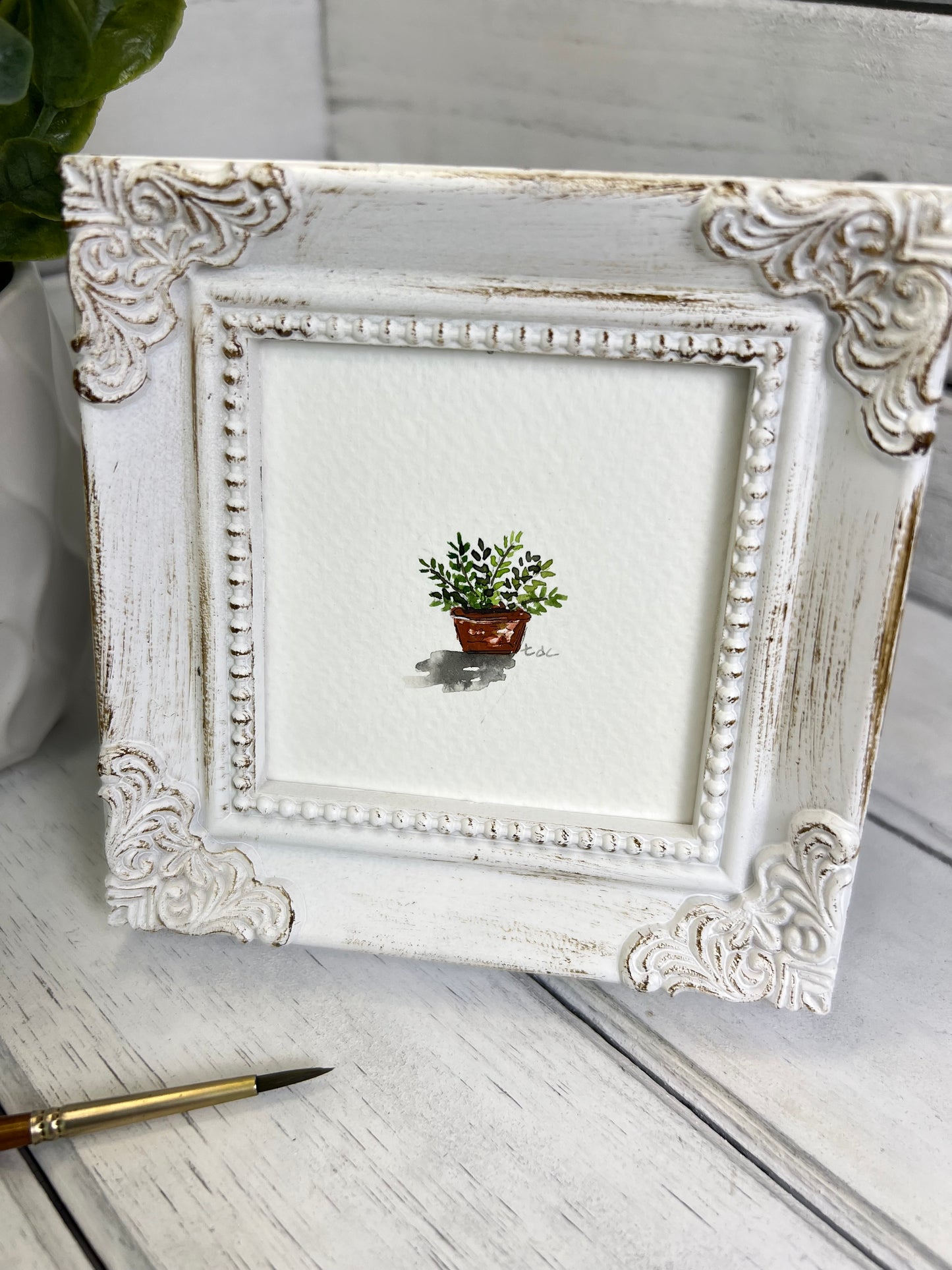 "Mini House Plant" - Original Watercolor Framed Art