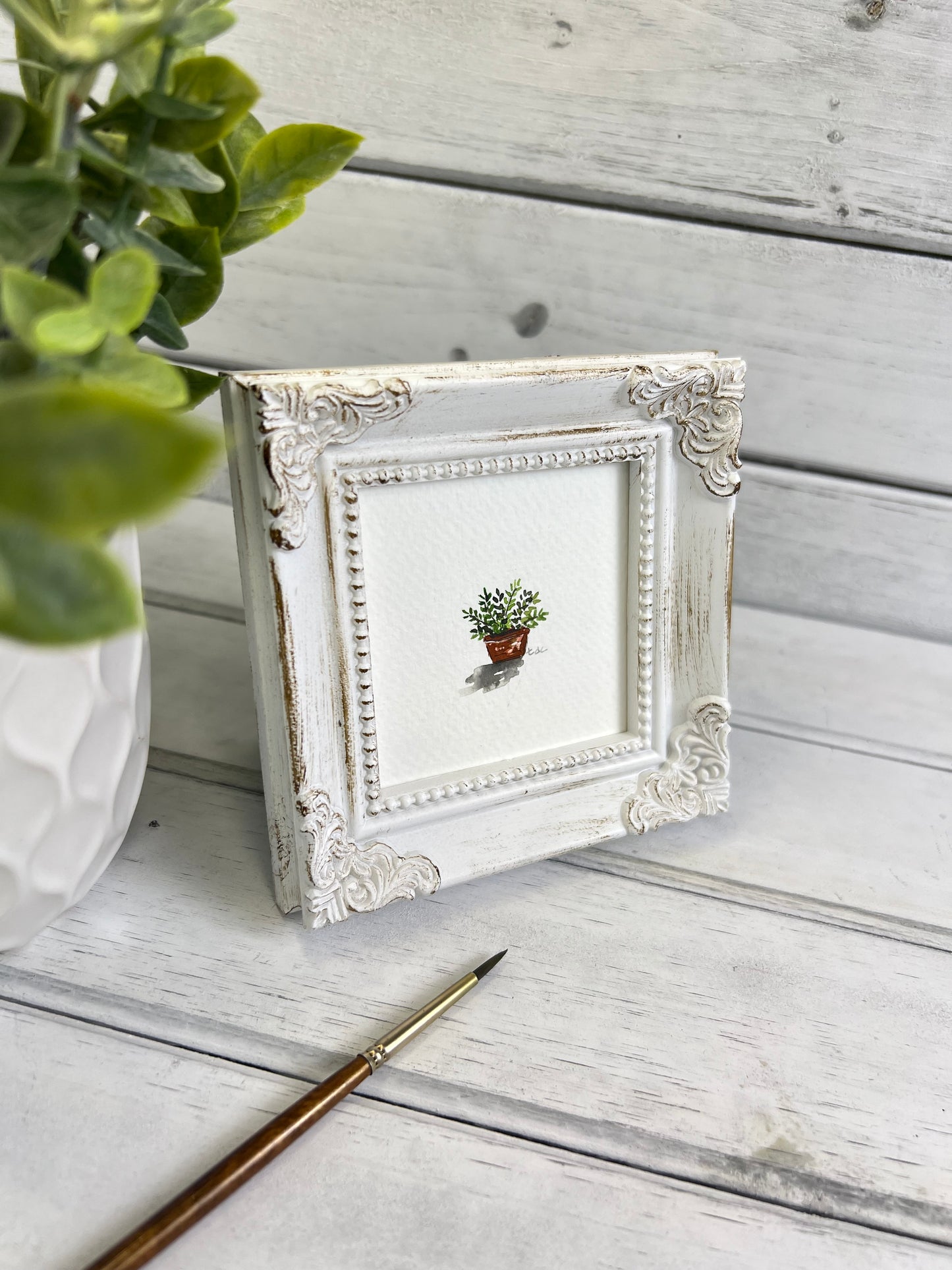 "Mini House Plant" - Original Watercolor Framed Art