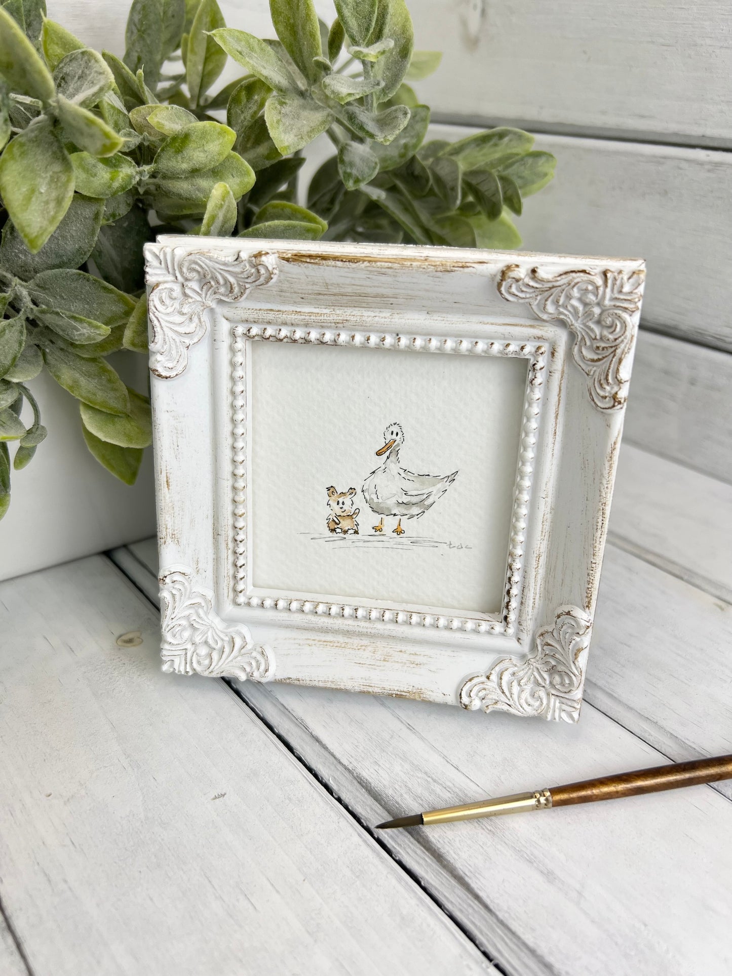 "Bear & Duck Friends" - Original Watercolor Framed Art