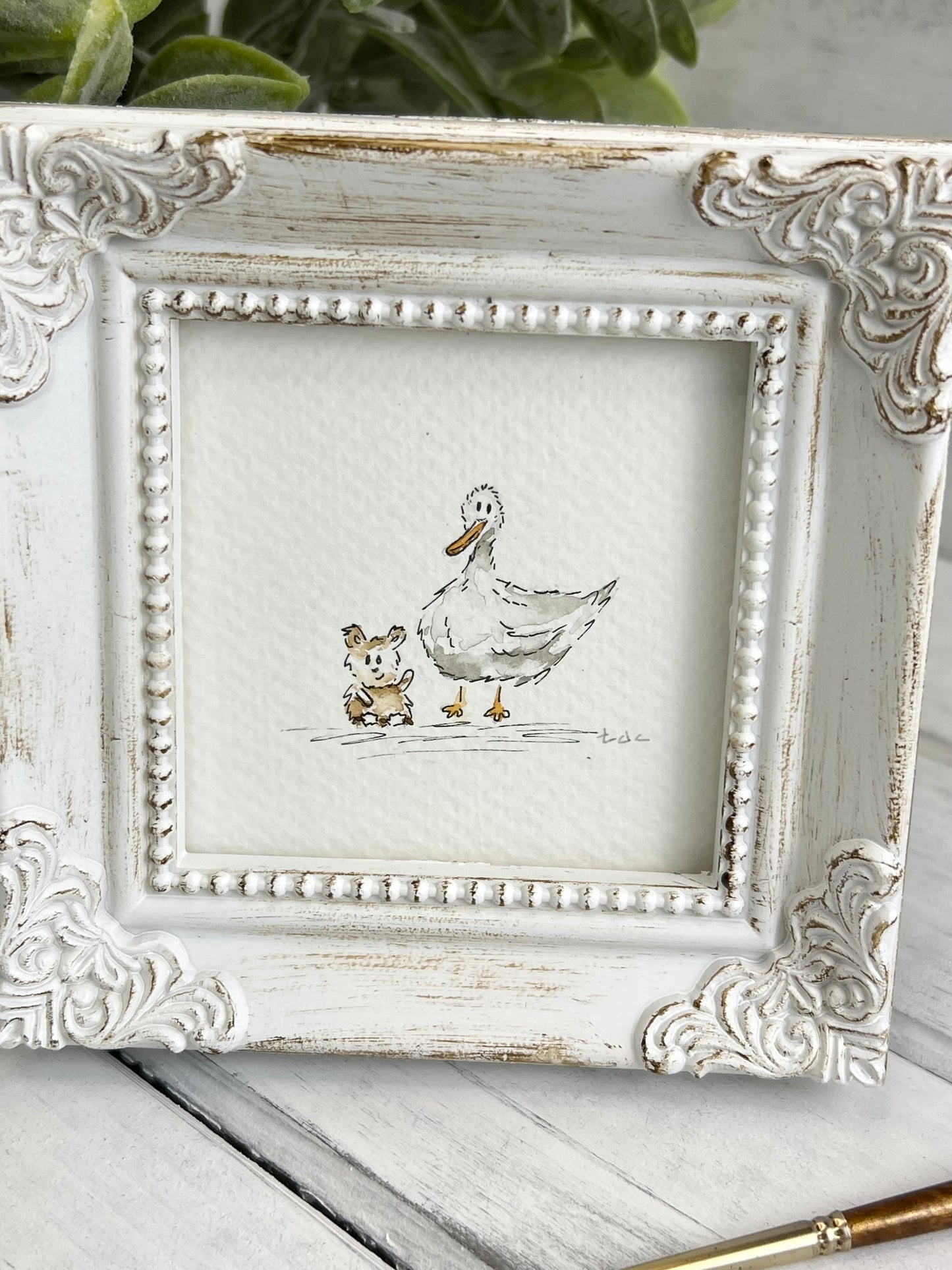 "Bear & Duck Friends" - Original Watercolor Framed Art