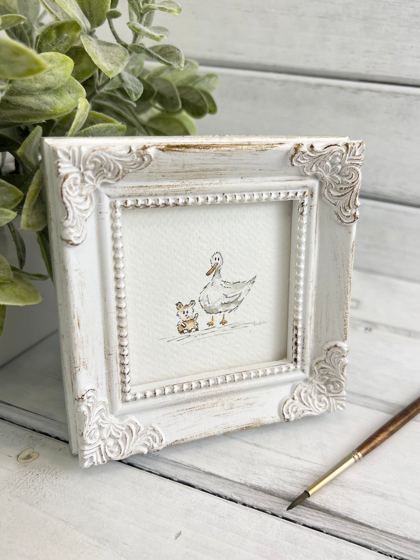 "Bear & Duck Friends" - Original Watercolor Framed Art