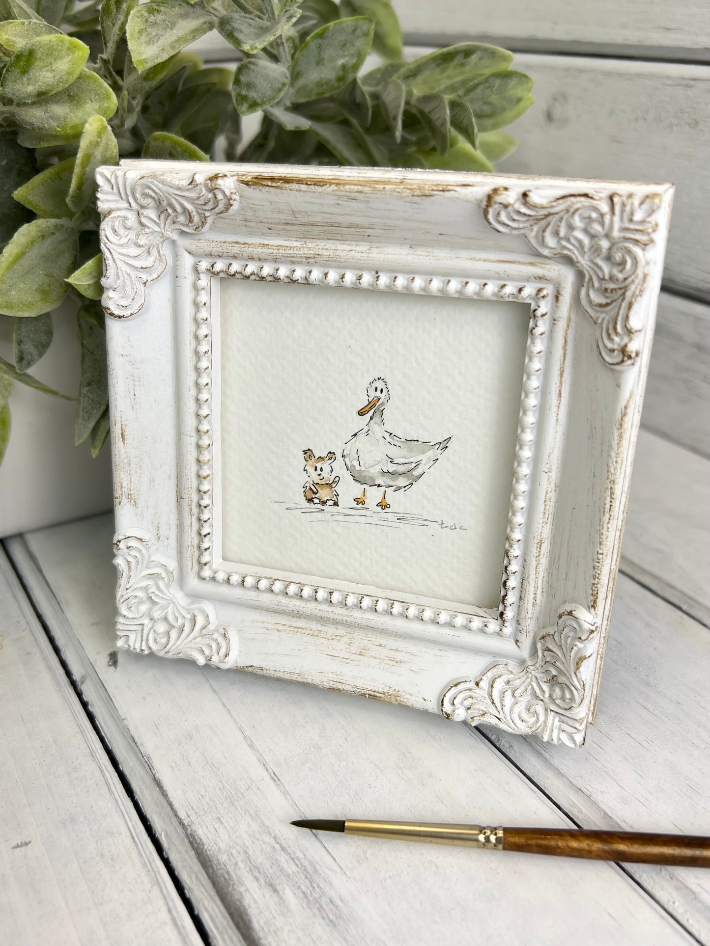 "Bear & Duck Friends" - Original Watercolor Framed Art