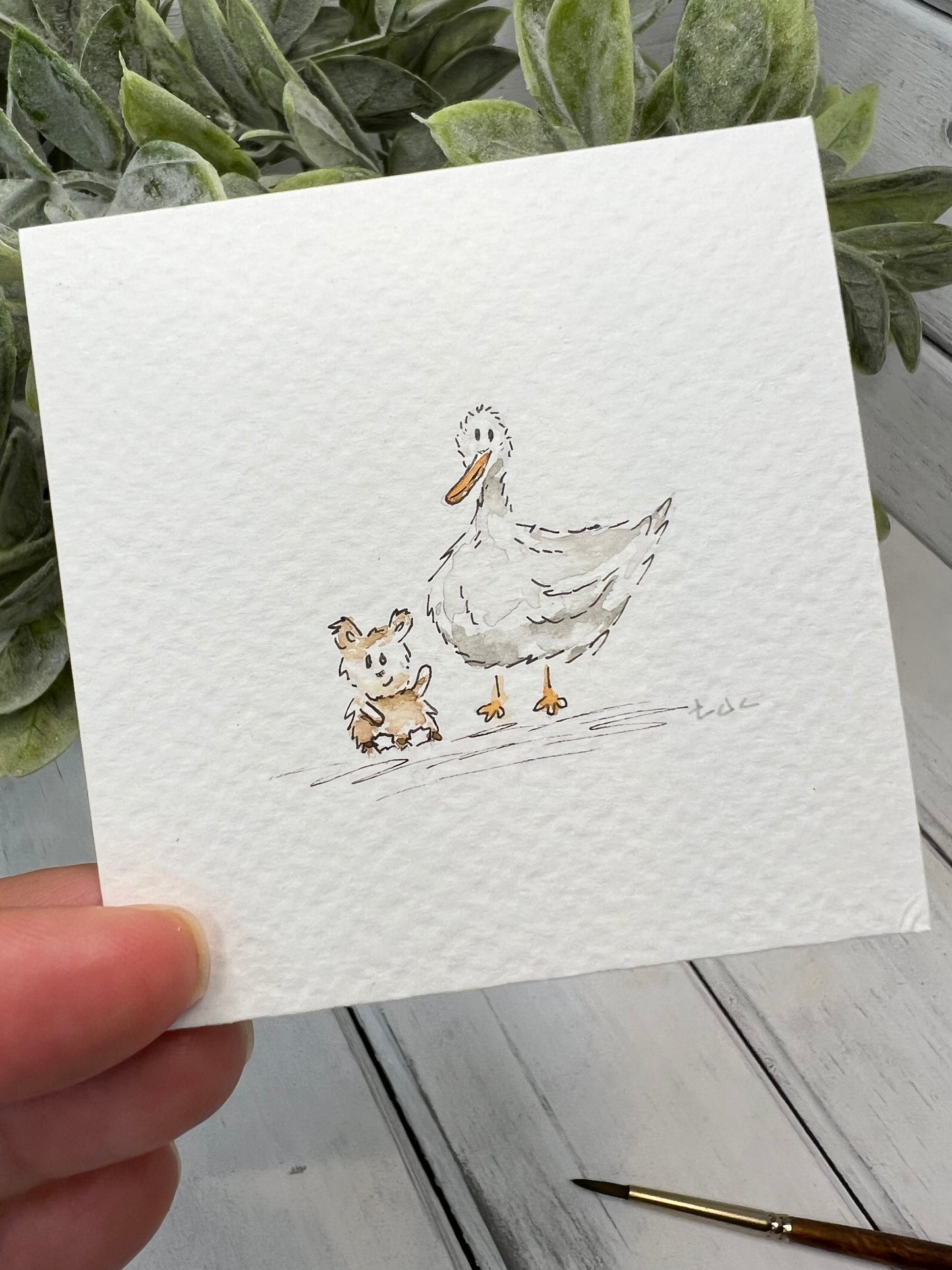 "Bear & Duck Friends" - Original Watercolor Framed Art