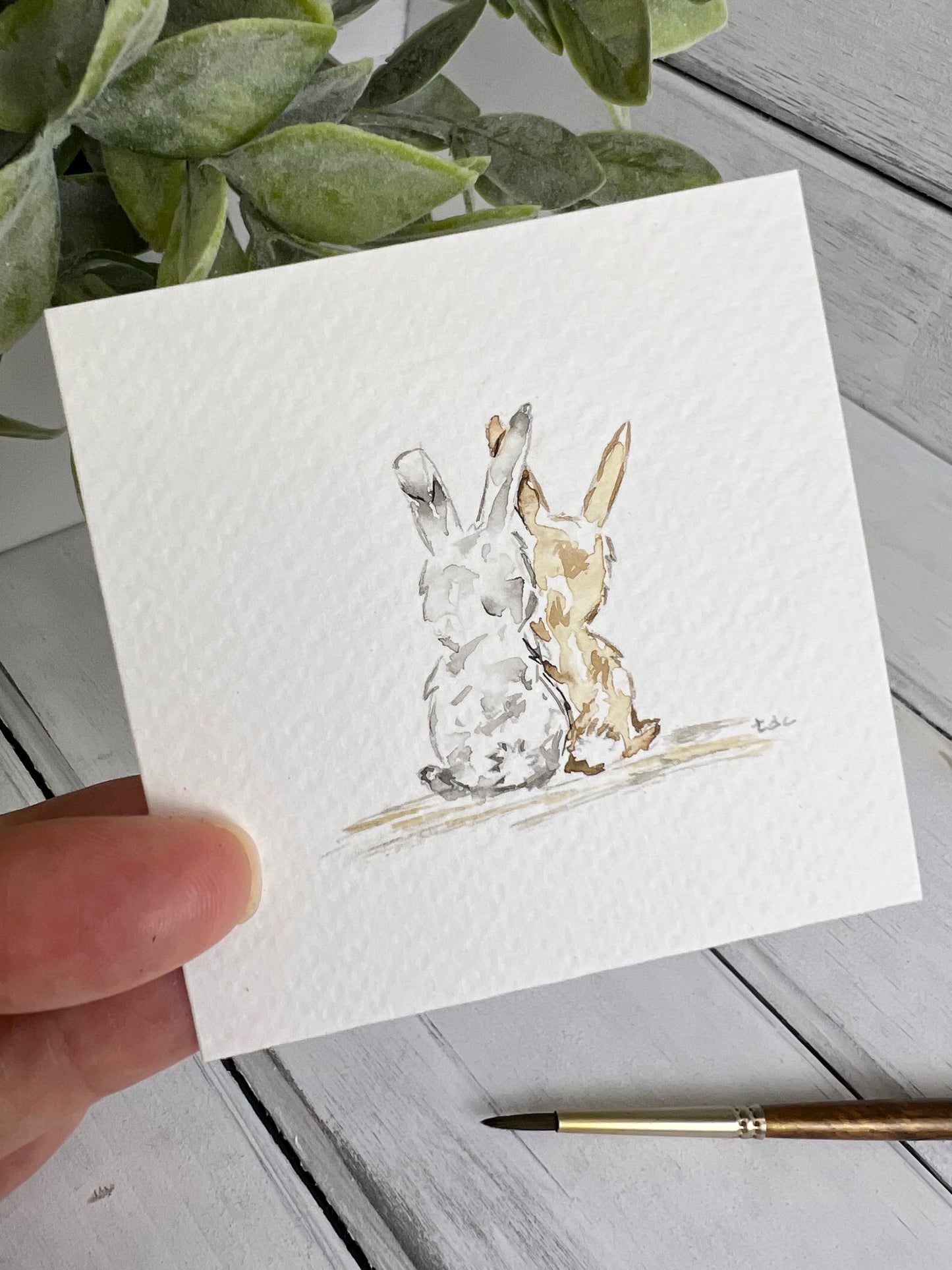 "Sweetheart Bunnies" - Original Watercolor Framed Art