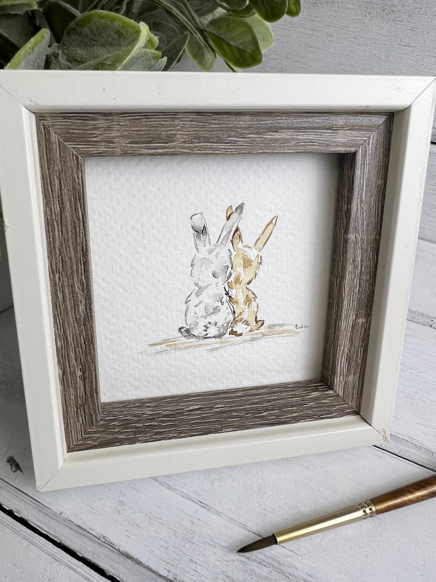 "Sweetheart Bunnies" - Original Watercolor Framed Art