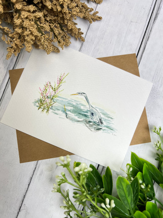 "Blue Heron" - Original Watercolor Framed Art