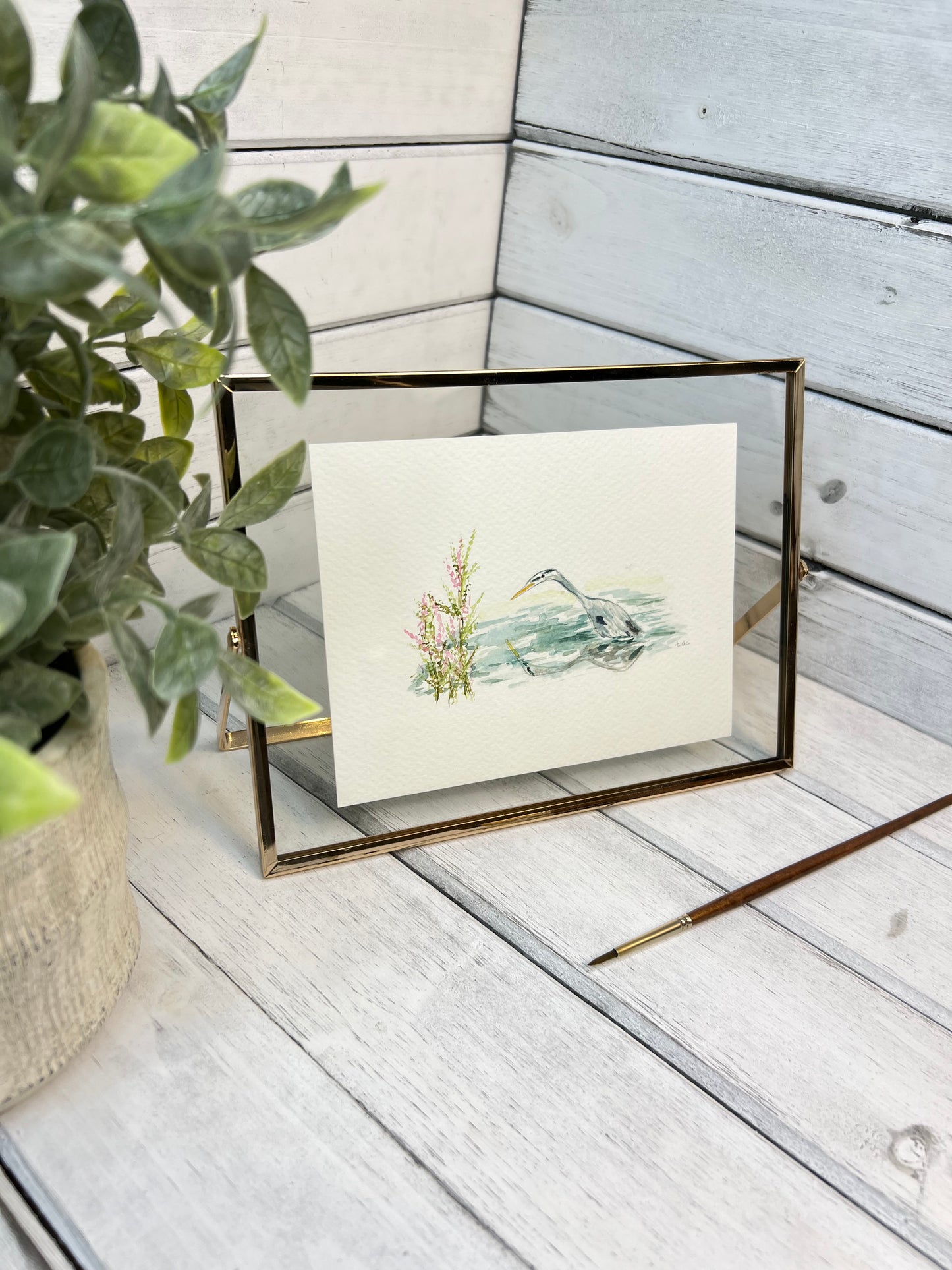 "Blue Heron" - Original Watercolor Framed Art