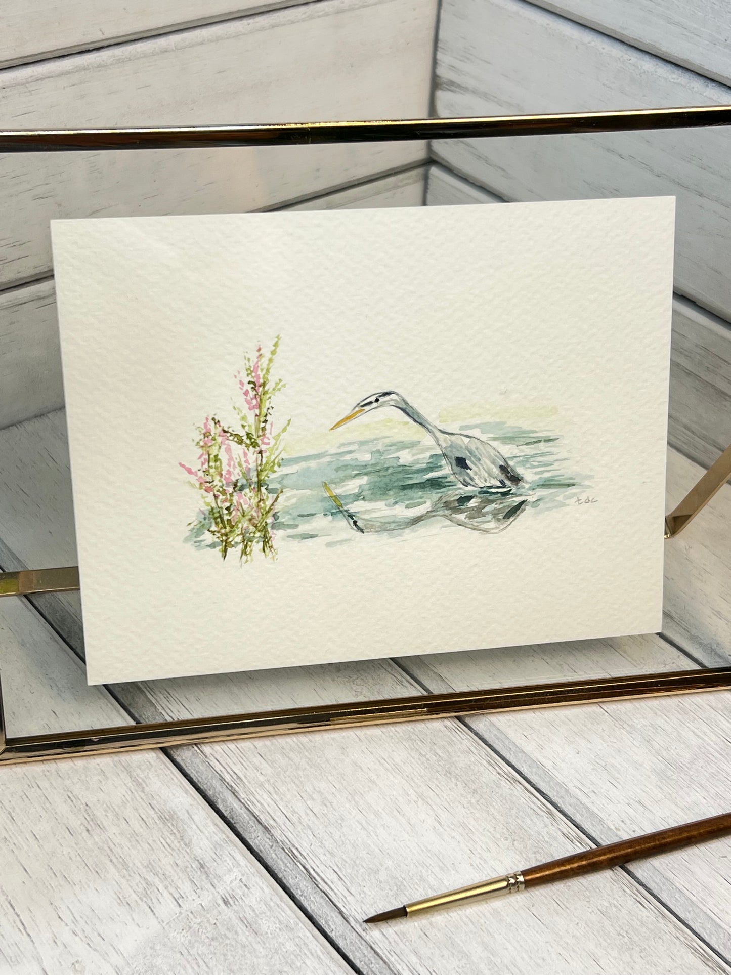 "Blue Heron" - Original Watercolor Framed Art