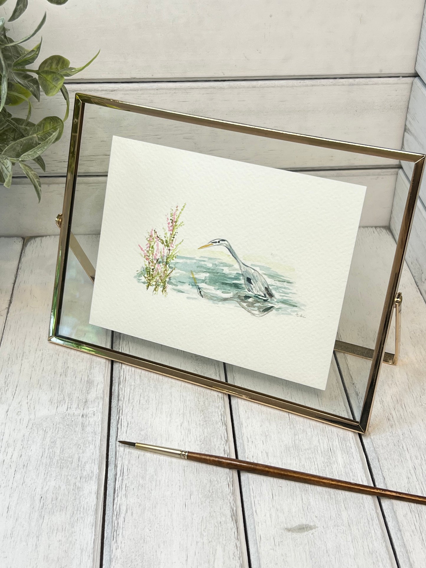 "Blue Heron" - Original Watercolor Framed Art
