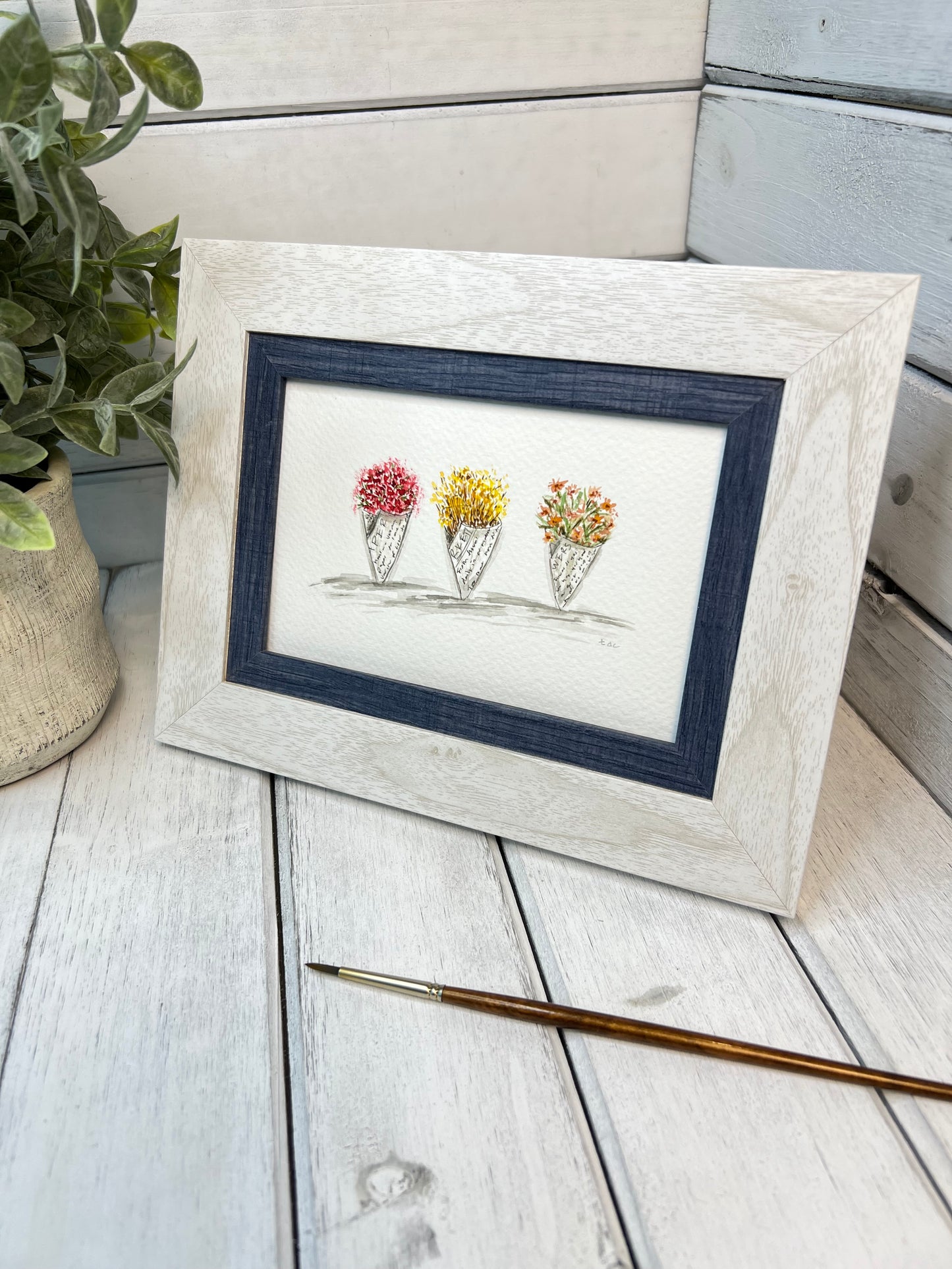 "Flower Bouquets" - Original Watercolor Framed Art