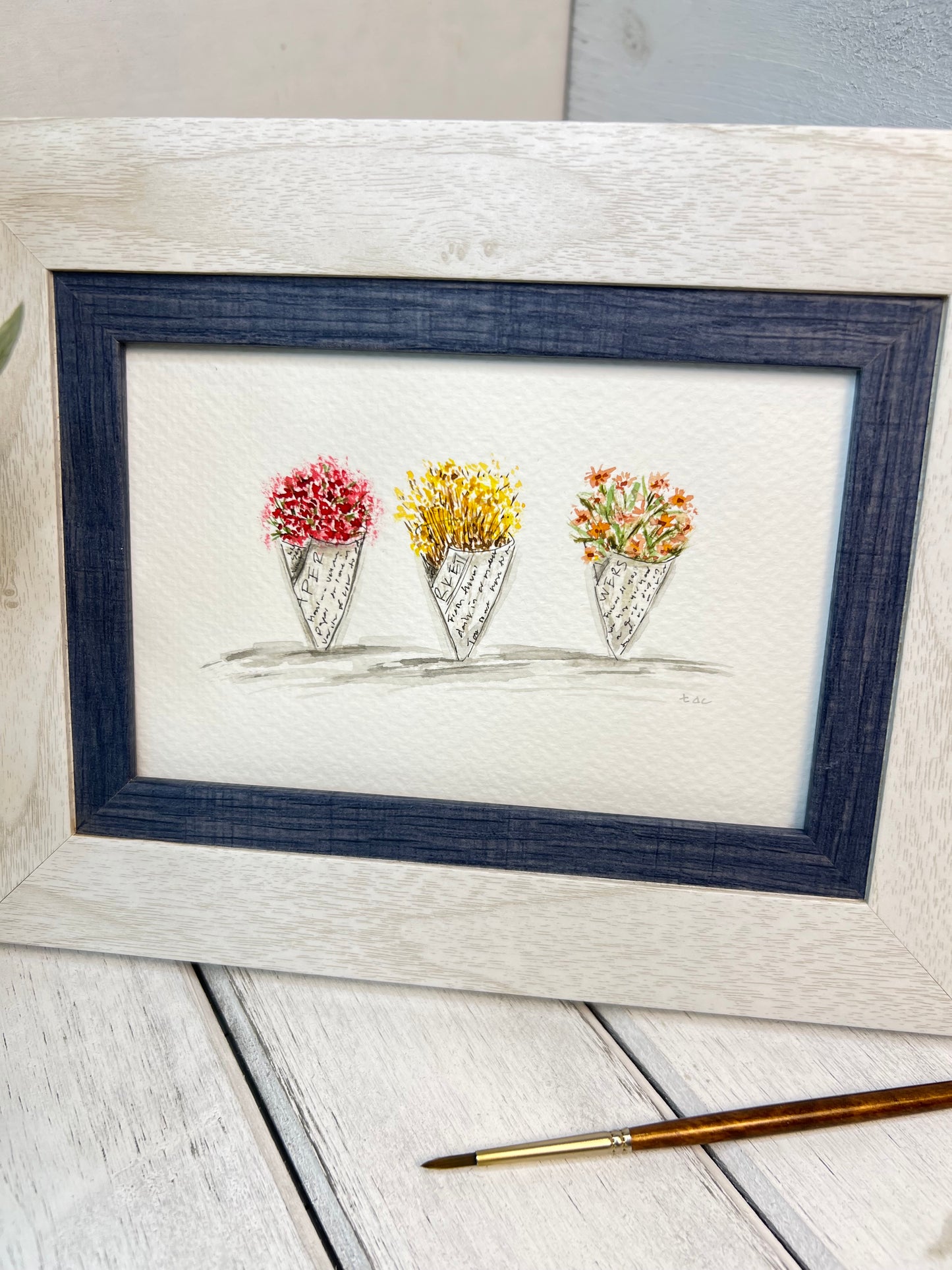 "Flower Bouquets" - Original Watercolor Framed Art