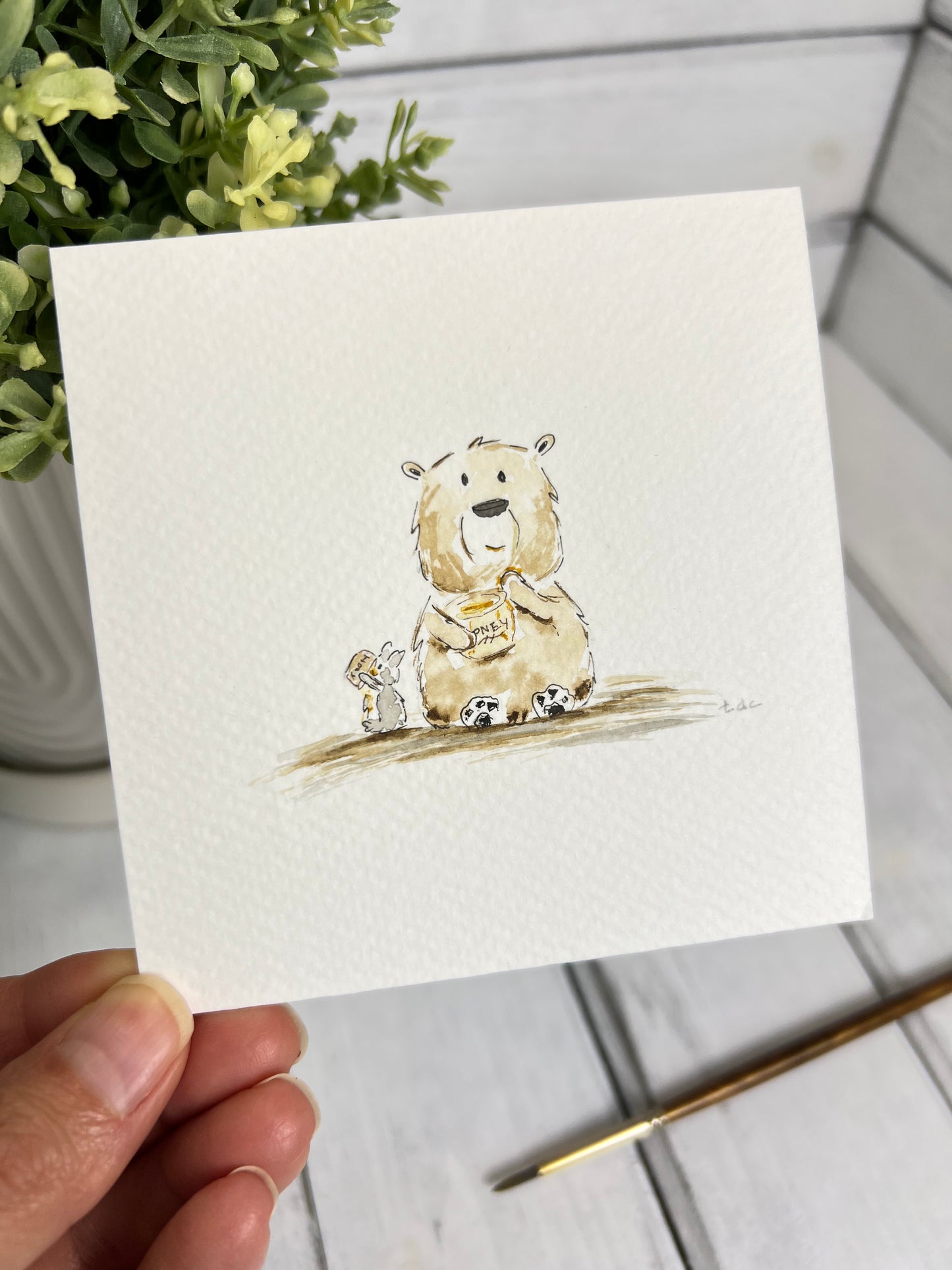 "Bear Eating Honey" - Original Watercolor Framed Art
