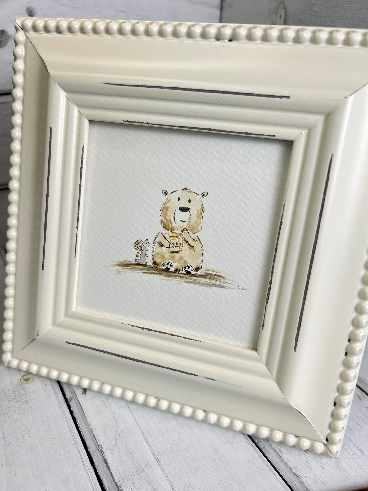"Bear Eating Honey" - Original Watercolor Framed Art