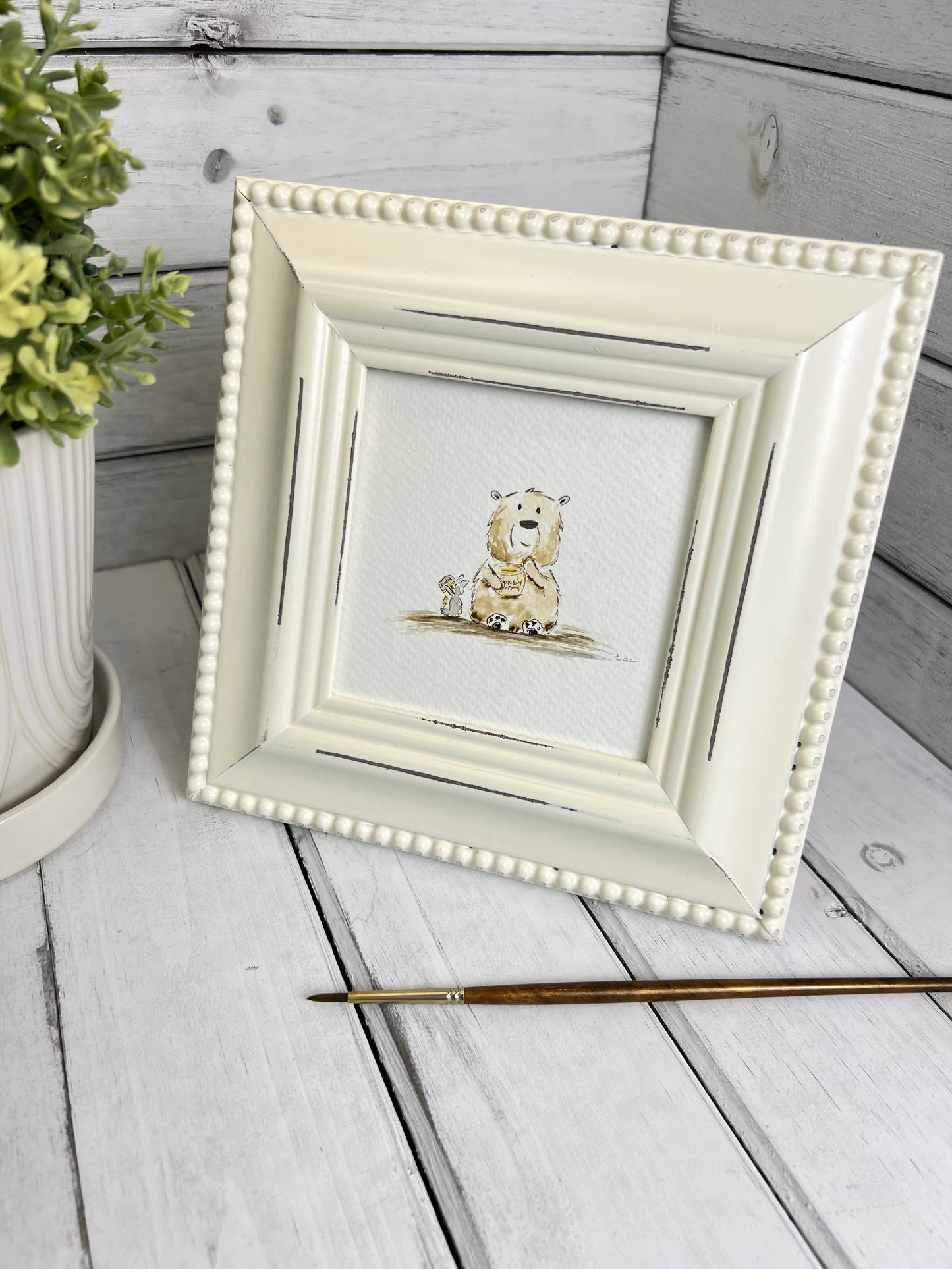 "Bear Eating Honey" - Original Watercolor Framed Art