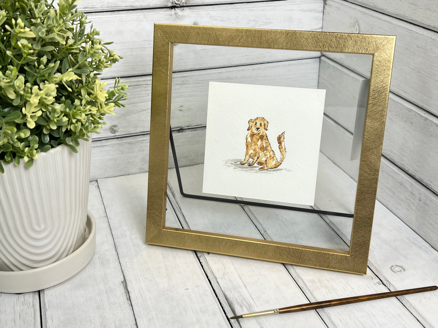 "Golden Retriever" - Original Watercolor Framed Art