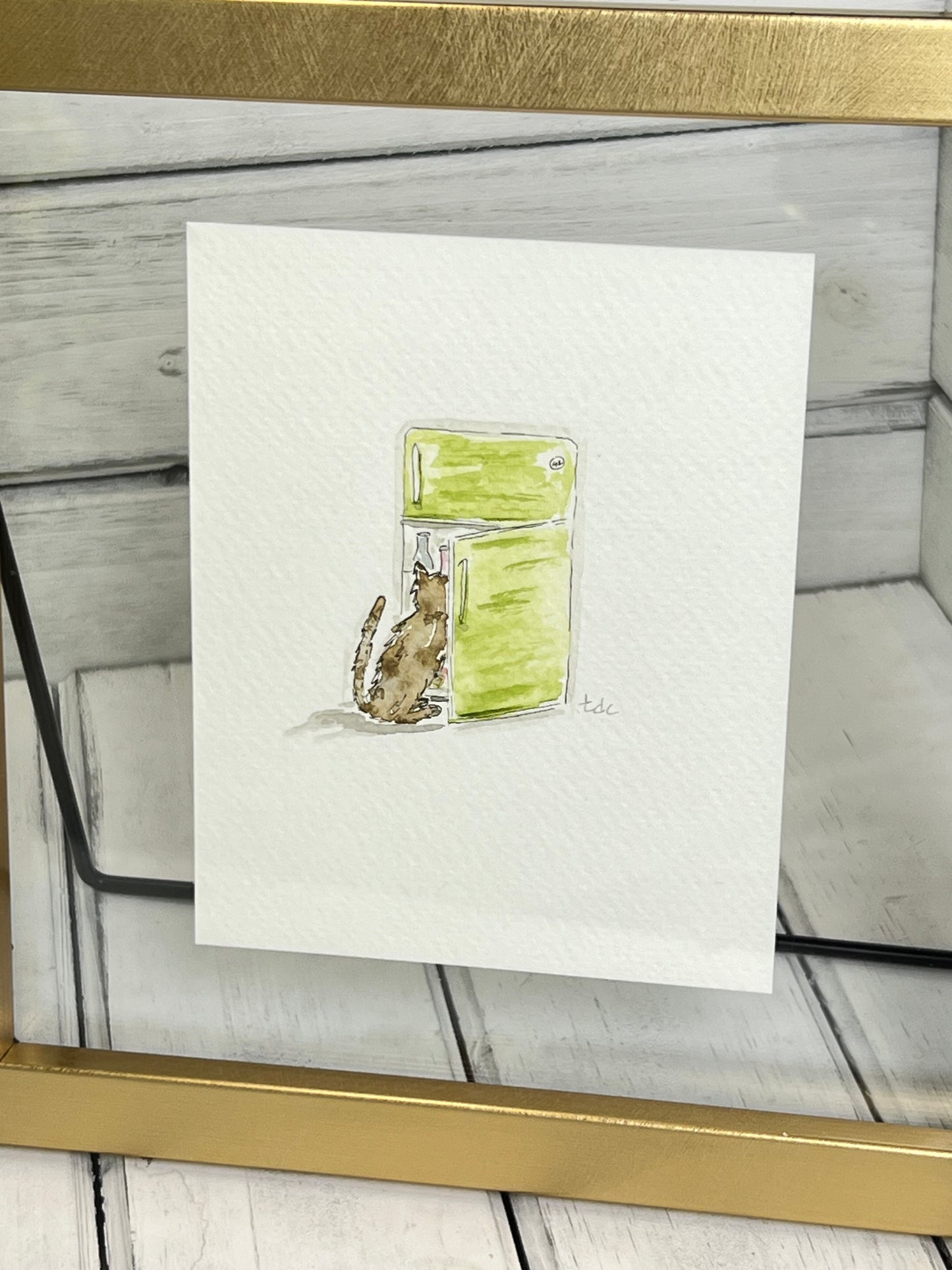 "Hungry Cat" - Original Watercolor Framed Art