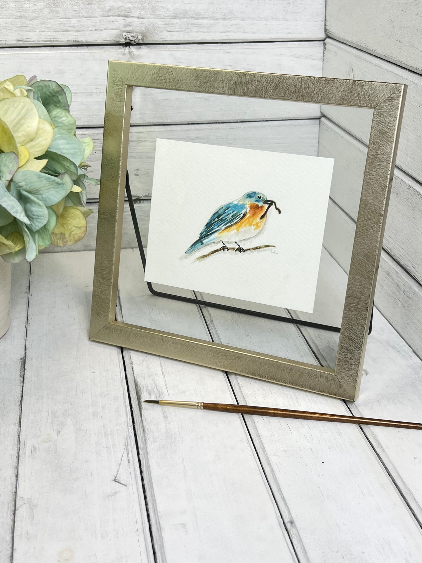 "Bird on a Branch" - Original Watercolor Framed Art
