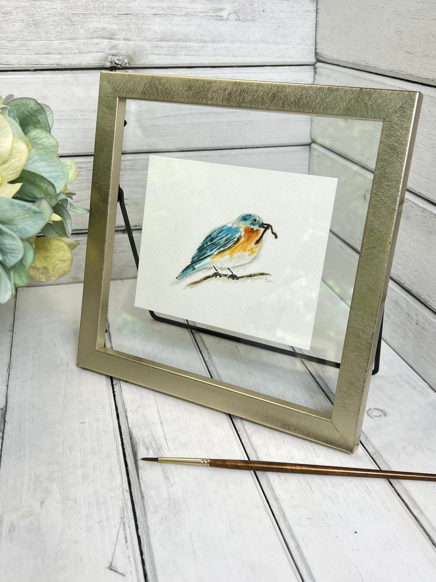 "Bird on a Branch" - Original Watercolor Framed Art