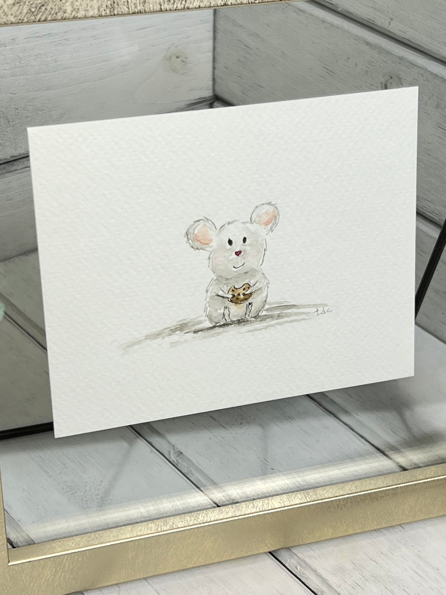 "Mouse Eating a Cookie" - Original Watercolor Framed Art